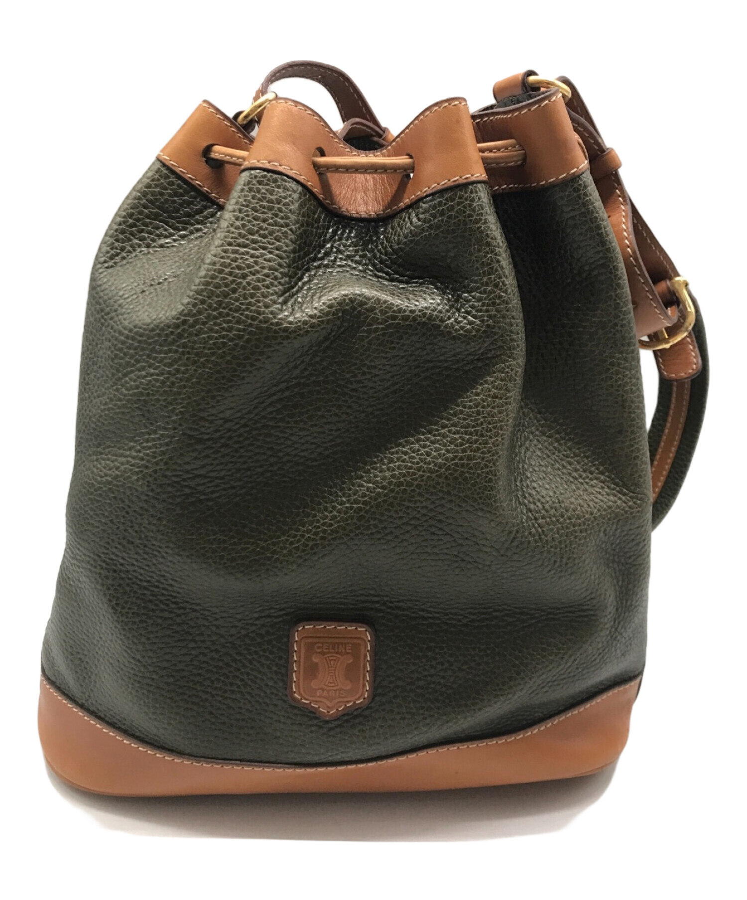 中古・古着通販】CELINE (セリーヌ) レザー巾着バッグ オリーブ 