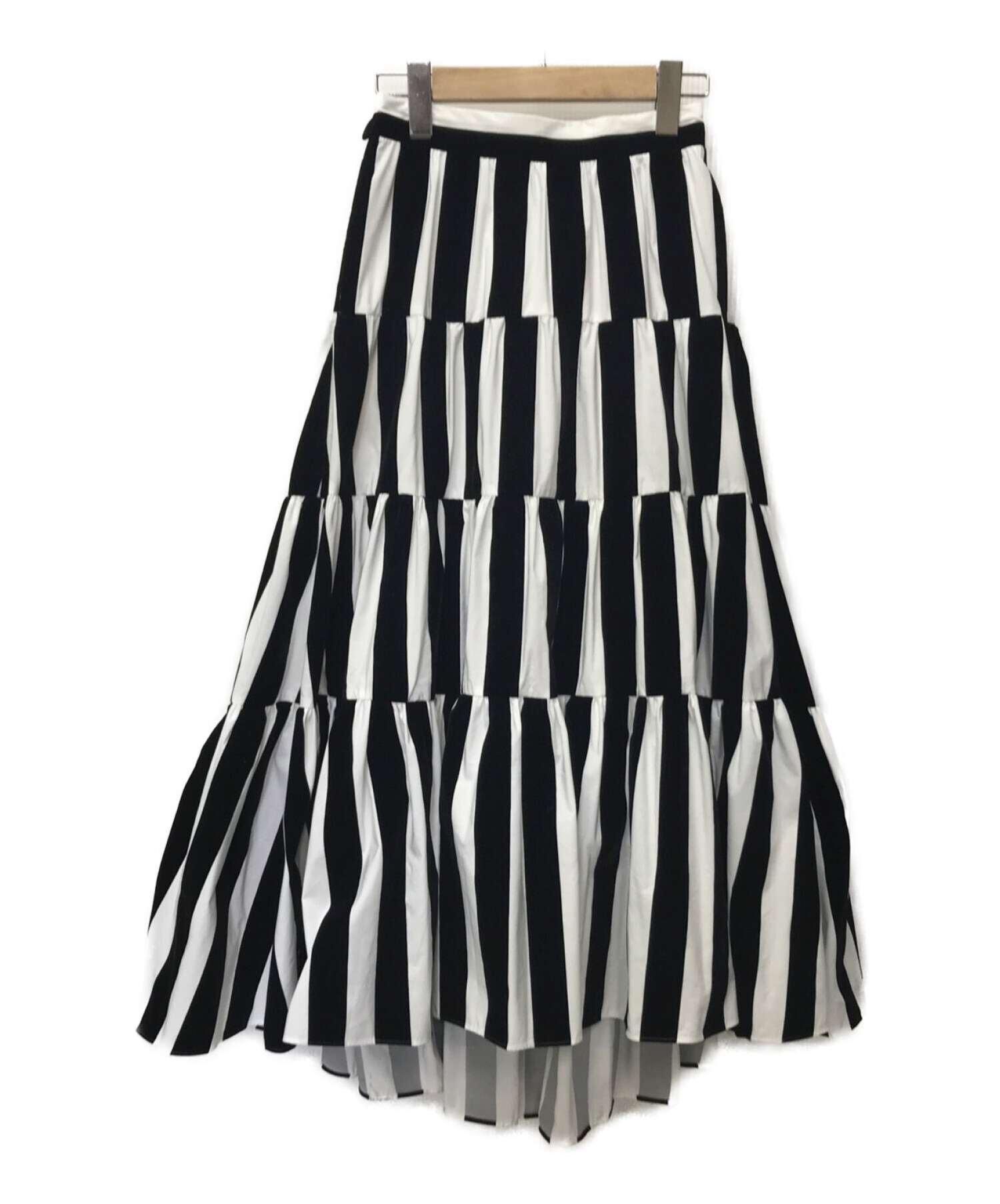SHE TOKYO (シートーキョー) lisa stripe ティアードスカート ブラック×ホワイト サイズ:36