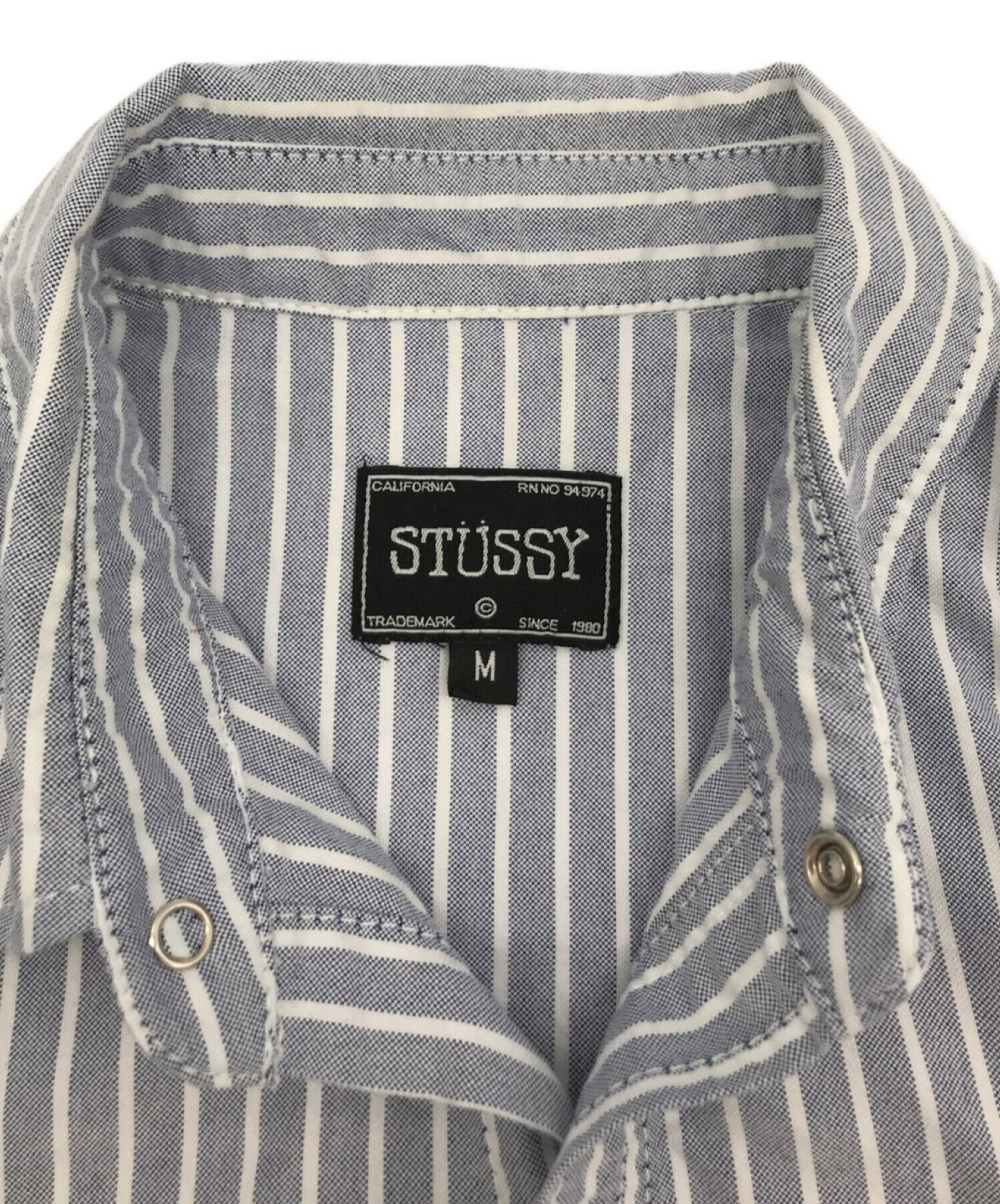 stussy ステューシー ワッペンストライプワークシャツ ブルー サイズ:M