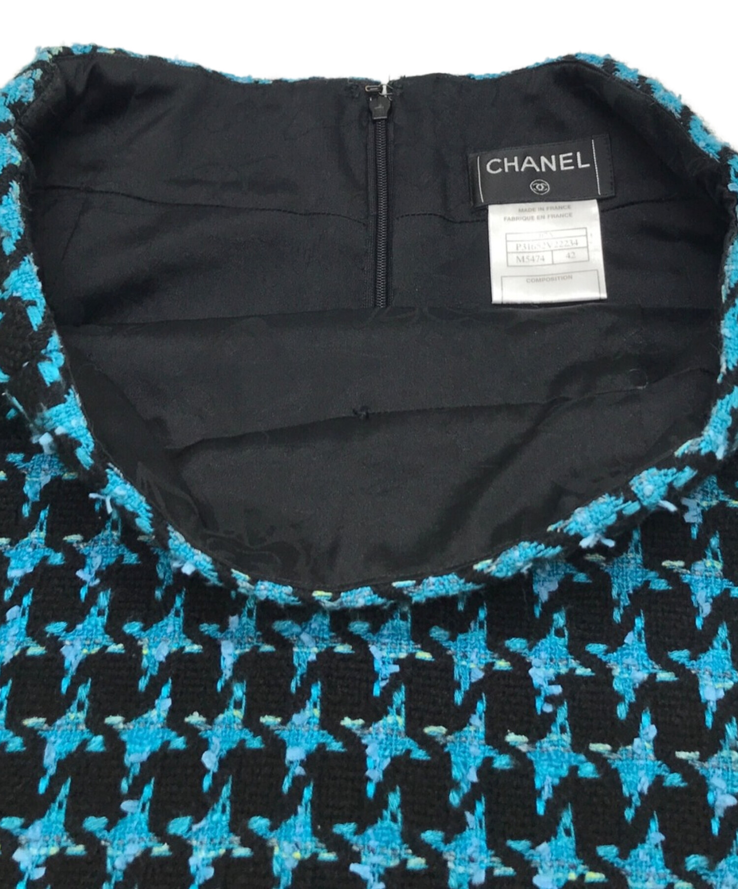 CHANEL (シャネル) ツイードスカート ブラック×ブルー サイズ:42
