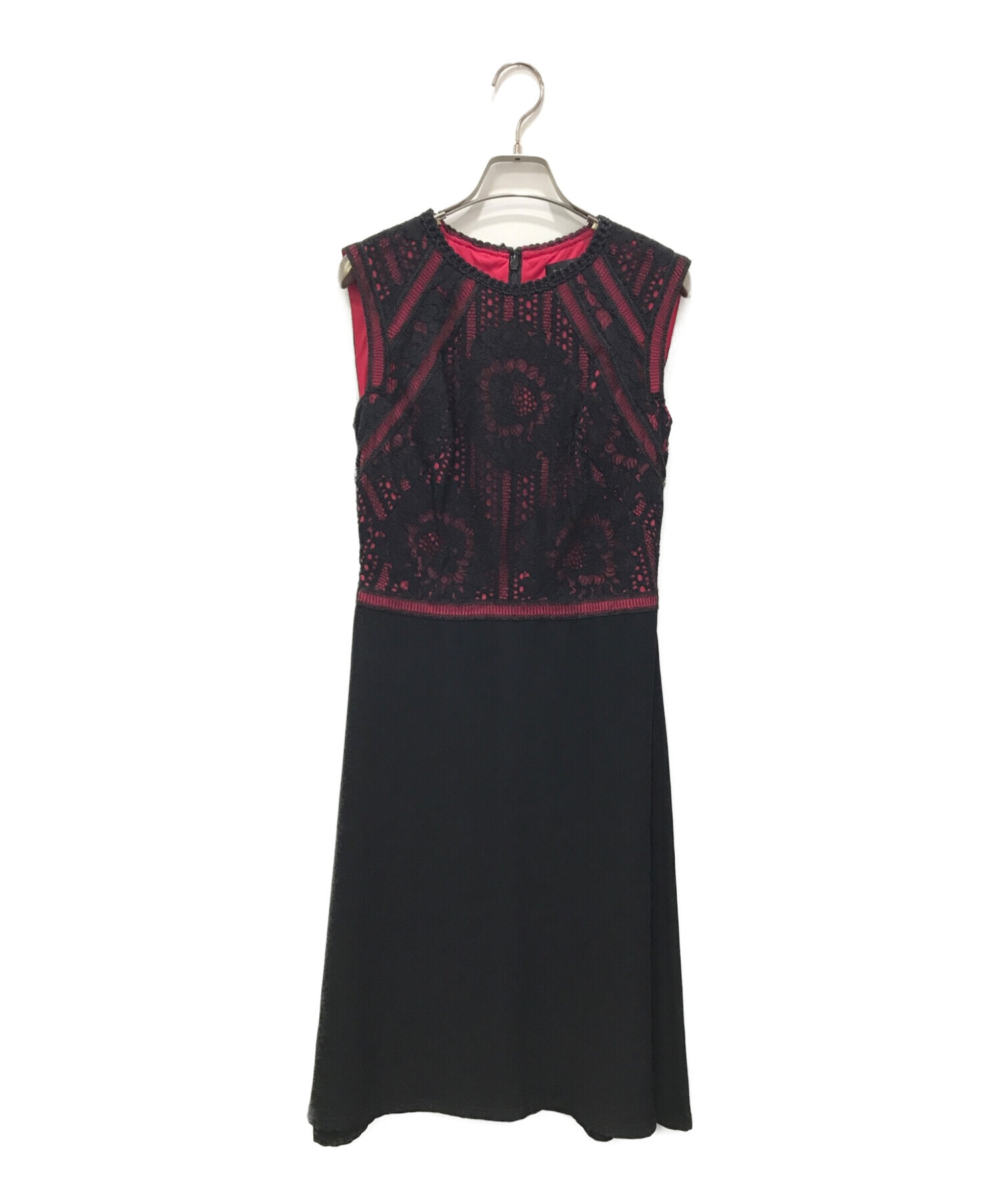 TADASHI SHOJI ピンク×黒 レース ノースリーブ ワンピース 2