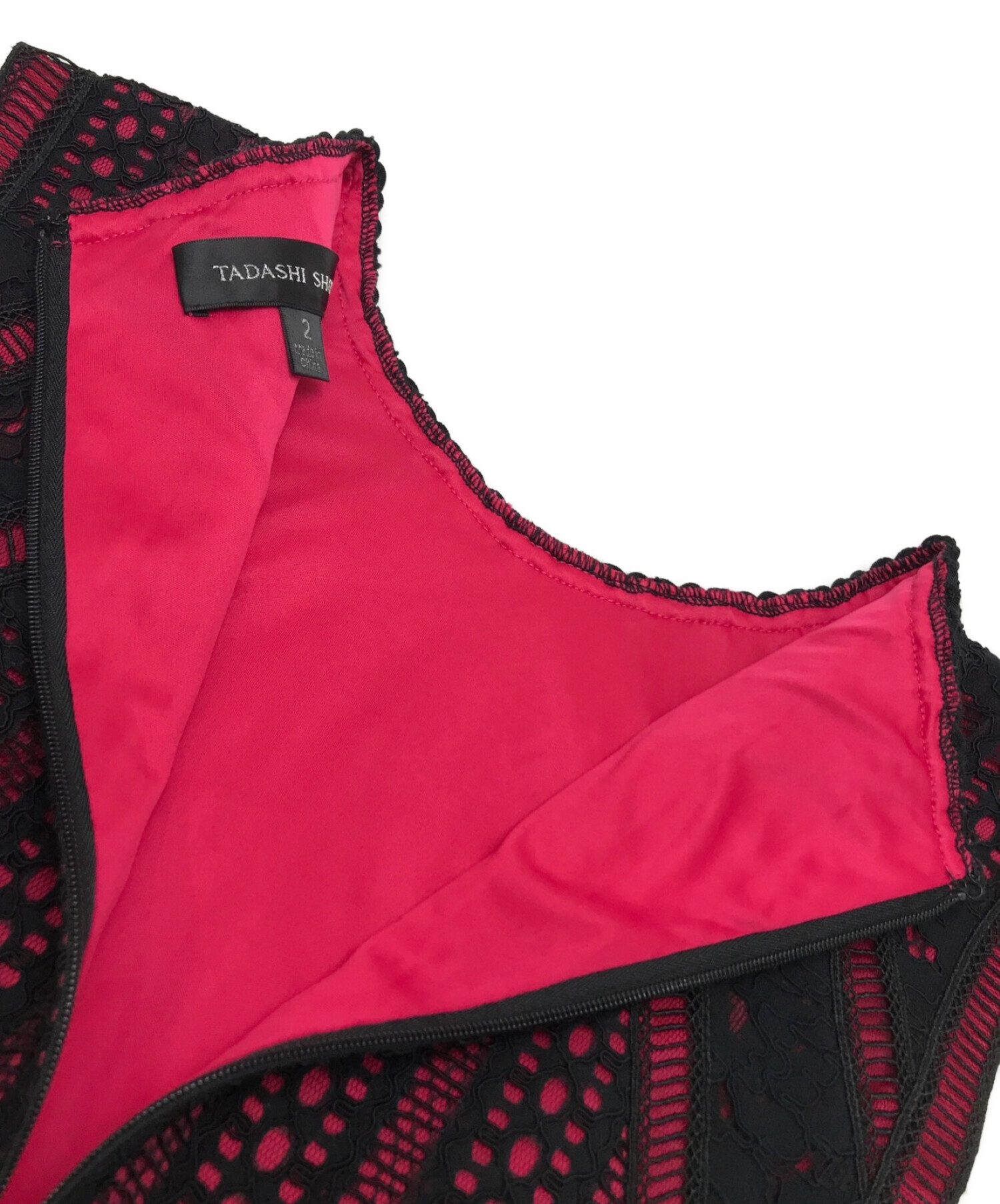 TADASHI SHOJI ピンクと黒のレース ノースリーブワンピース TADASHI