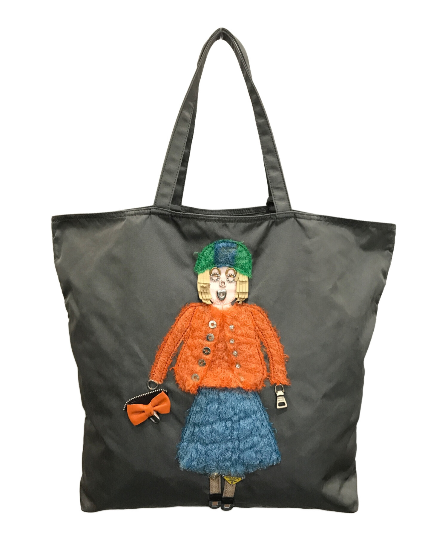 PRADA/プラダ/グレー/トートバッグ/ナイロン/ゴールド/大容量/刺繍ロゴ 