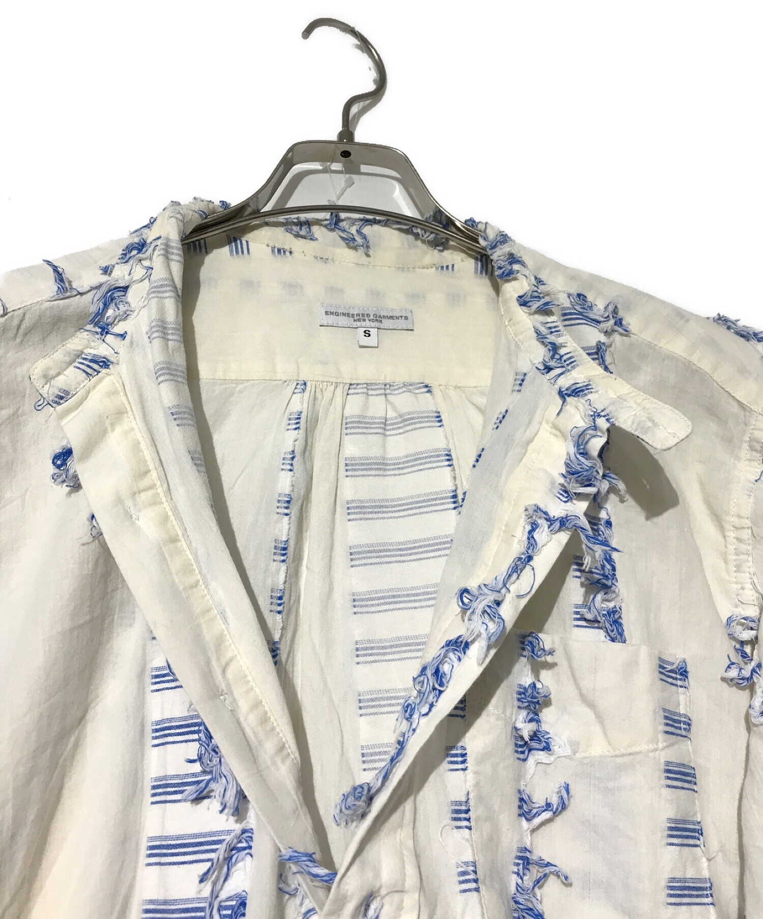 Engineered Garments (エンジニアドガーメンツ) フリンジ ノーカラーシャツ ホワイト サイズ:S