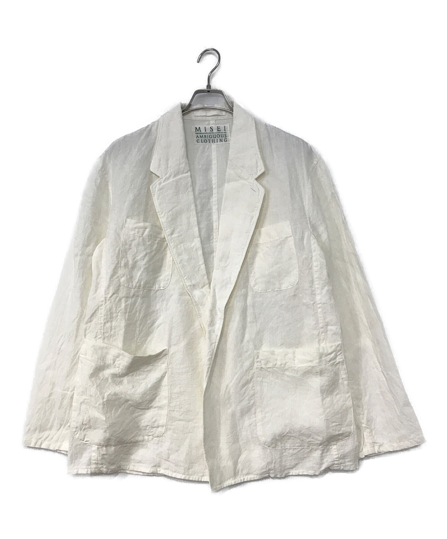 中古・古着通販】MISEI (ミセイ) Linen Buttonsless Jacket ホワイト