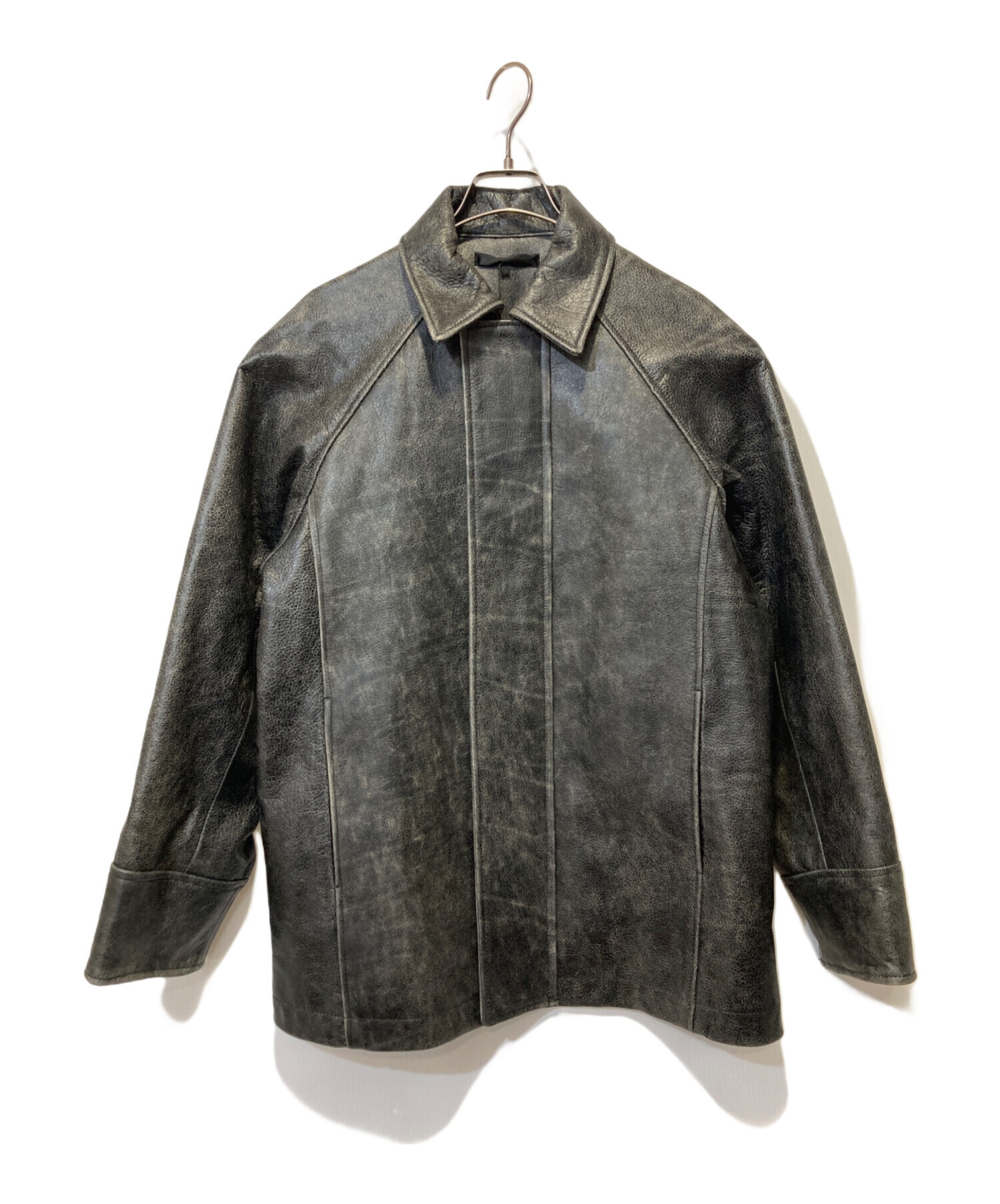 中古・古着通販】juha (ユハ) RAGLAN LEATHER CAR COAT ブラック 