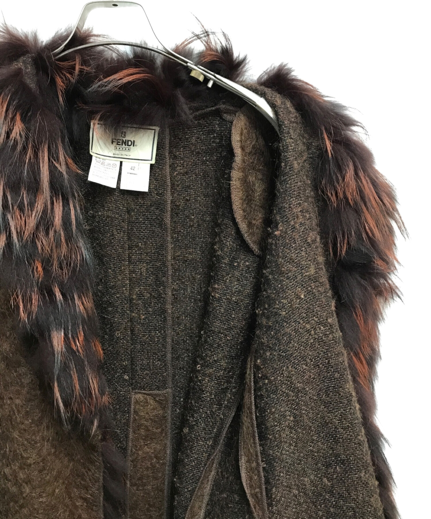 FENDI フェンディ モヘア混 ファーコート ロング SIZE:42