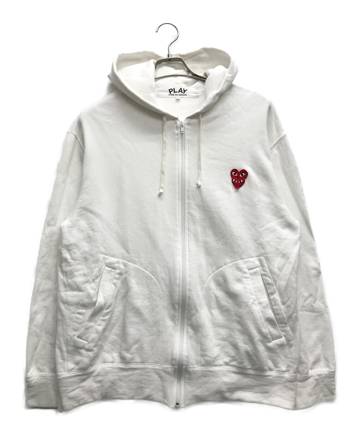 PLAY COMME des GARCONS (プレイ コムデギャルソン) PLAY Double Red Heart Hoodie/ ジップパーカー  ホワイト サイズ:XL