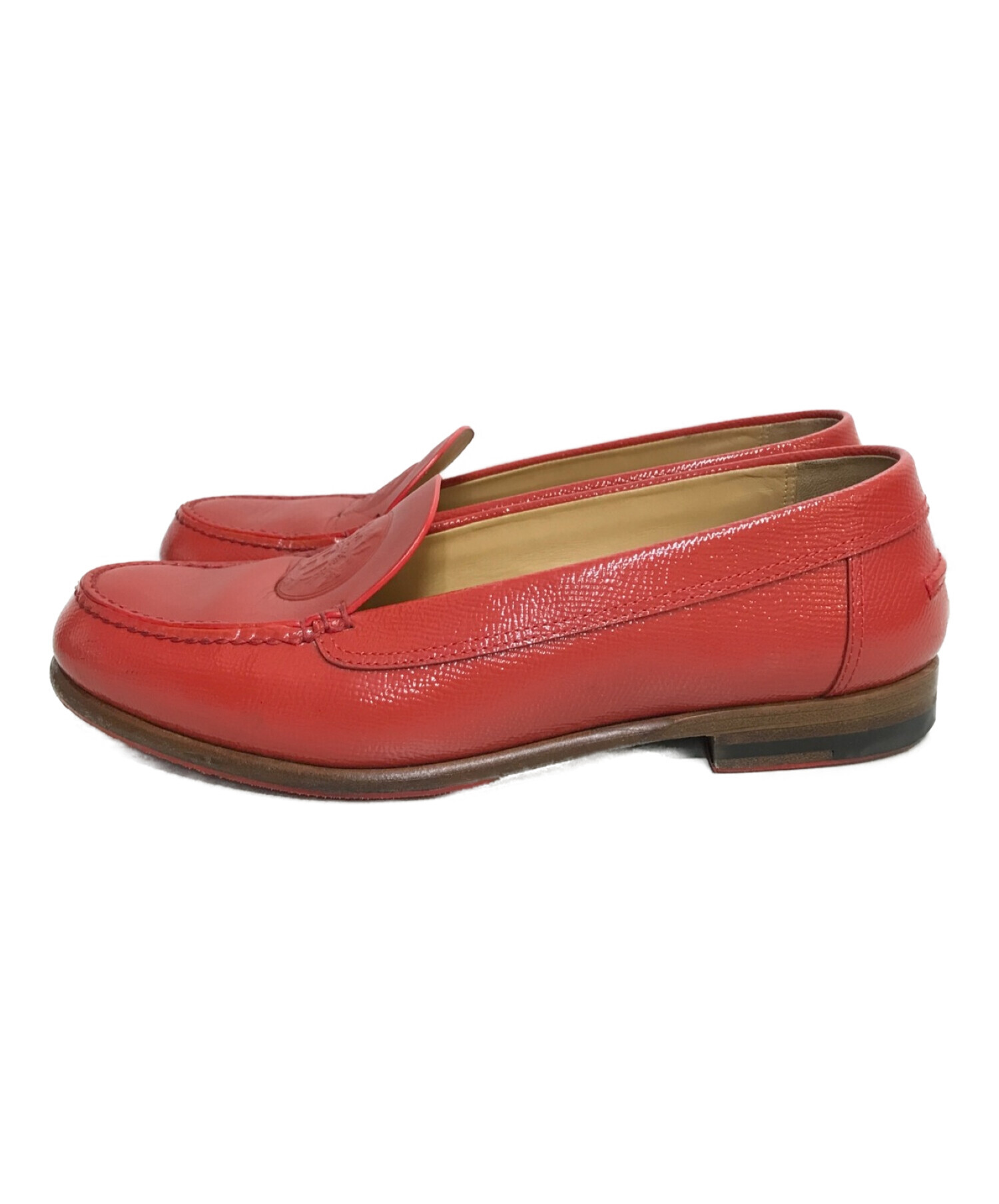 中古・古着通販】HERMES (エルメス) パテントレザーローファー レッド 