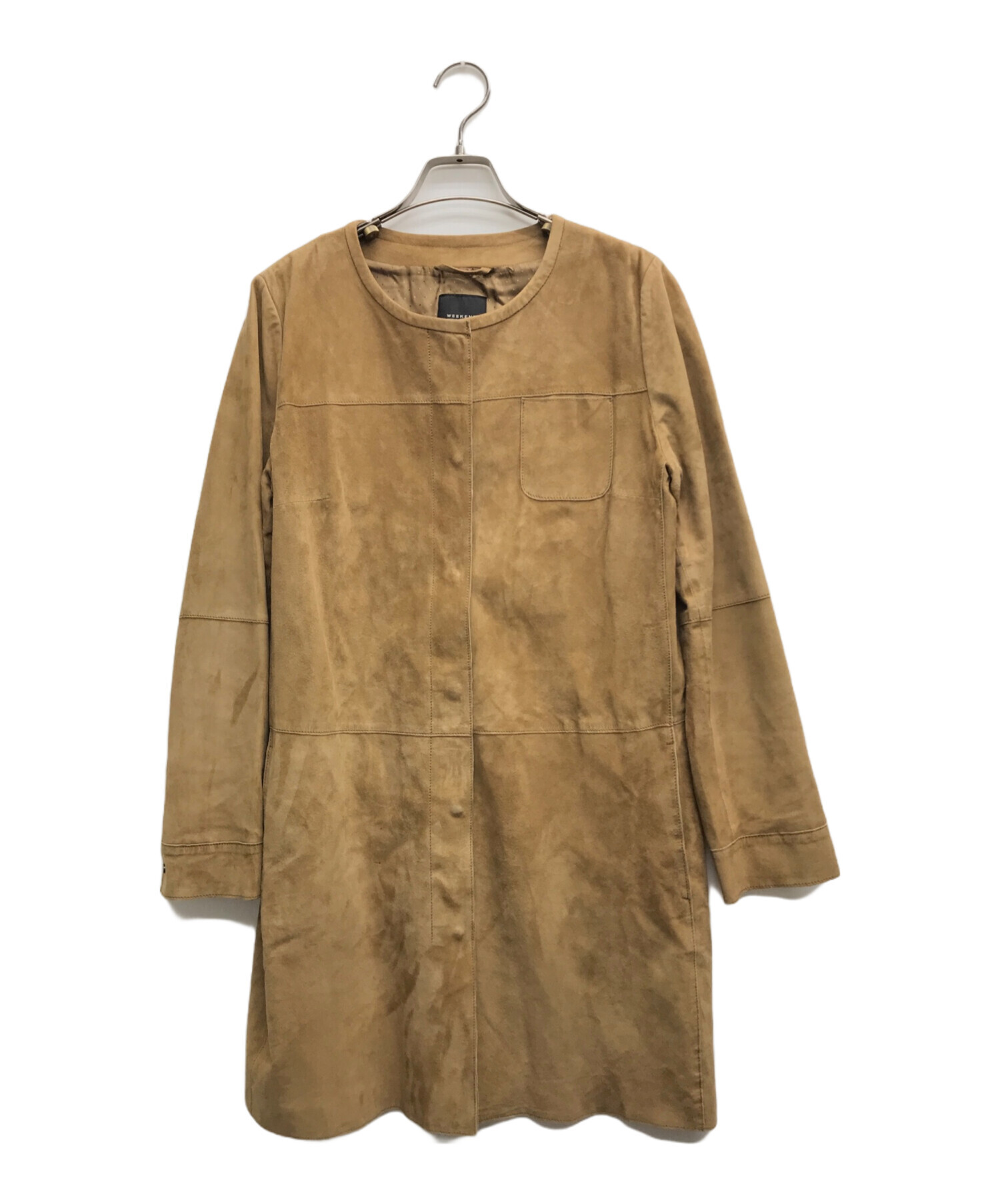 【大きいサイズ】マックスマーラ ノーカラー ラムレザーコート 羊革　希少　高級 大きいサイズ】マックスマーラ ノーカラー ラムレザーコート 羊革希少高級