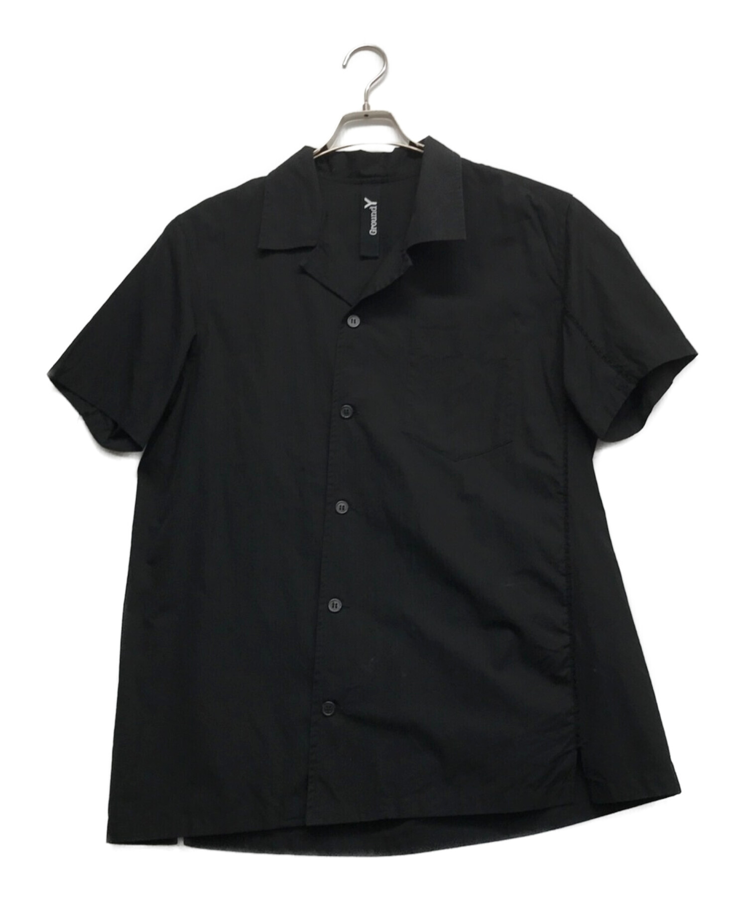 GROUND Y (グラウンドワイ) コットンブロード半袖オープンカラーシャツ ブラック サイズ:3