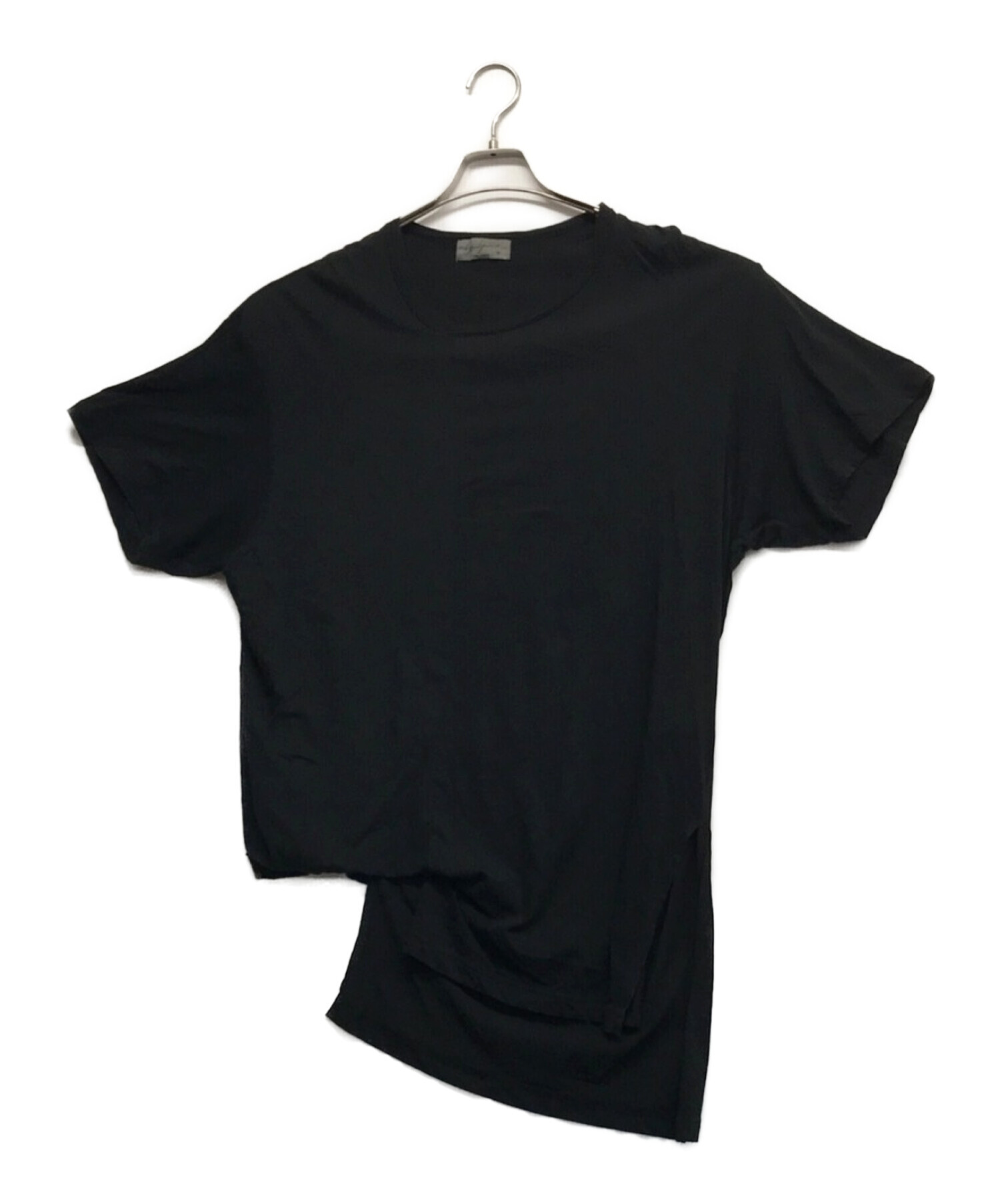 Yohji Yamamoto pour homme (ヨウジヤマモト プールオム) 綿天竺アシンメトリードレープ切替半袖Tシャツ ブラック サイズ:3