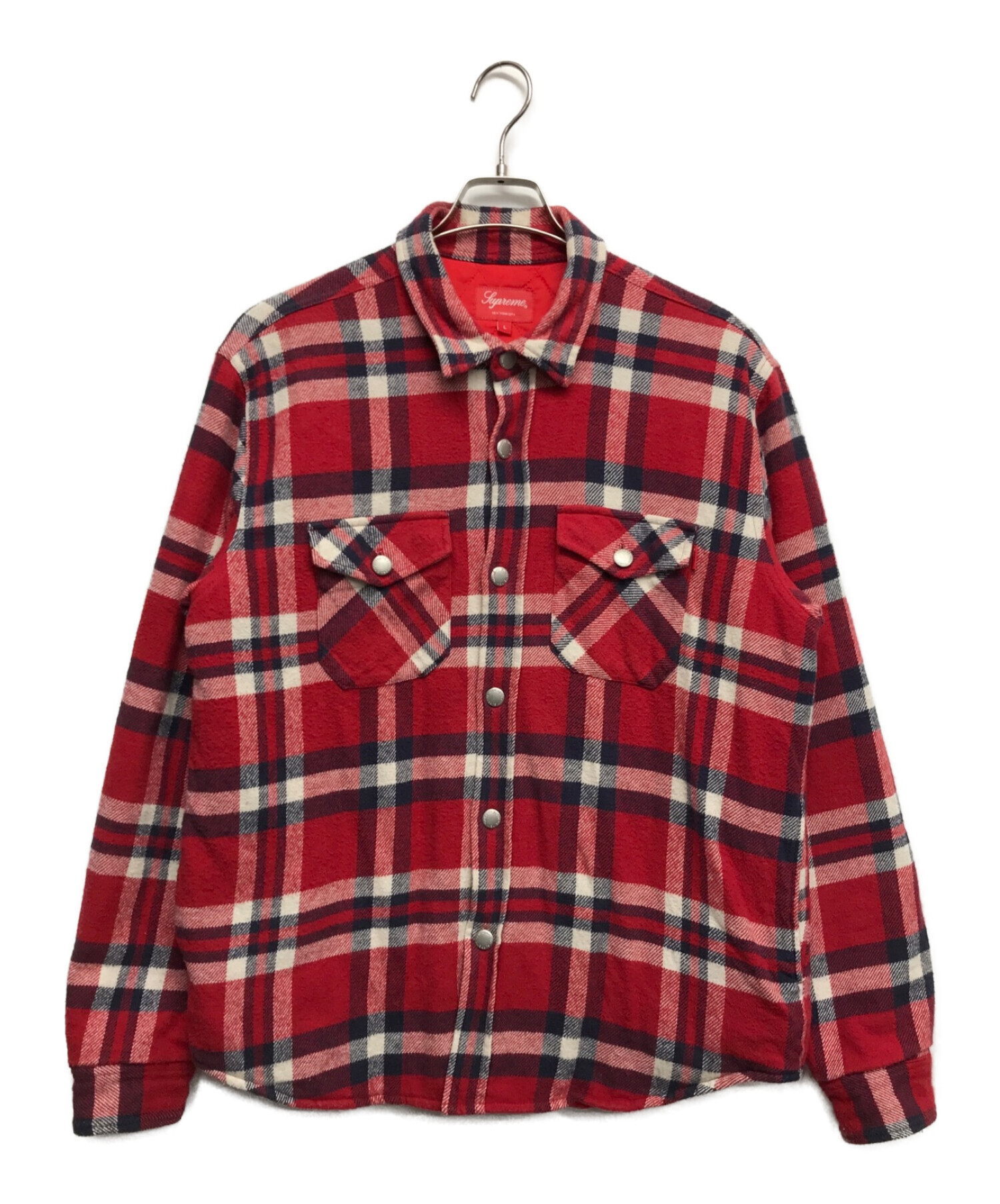 Supreme (シュプリーム) Quilted Flannel Shirt レッド サイズ:L