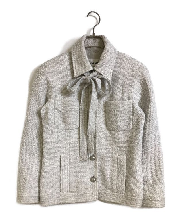 中古・古着通販】CHANEL (シャネル) リボン付ココボタンツイード 