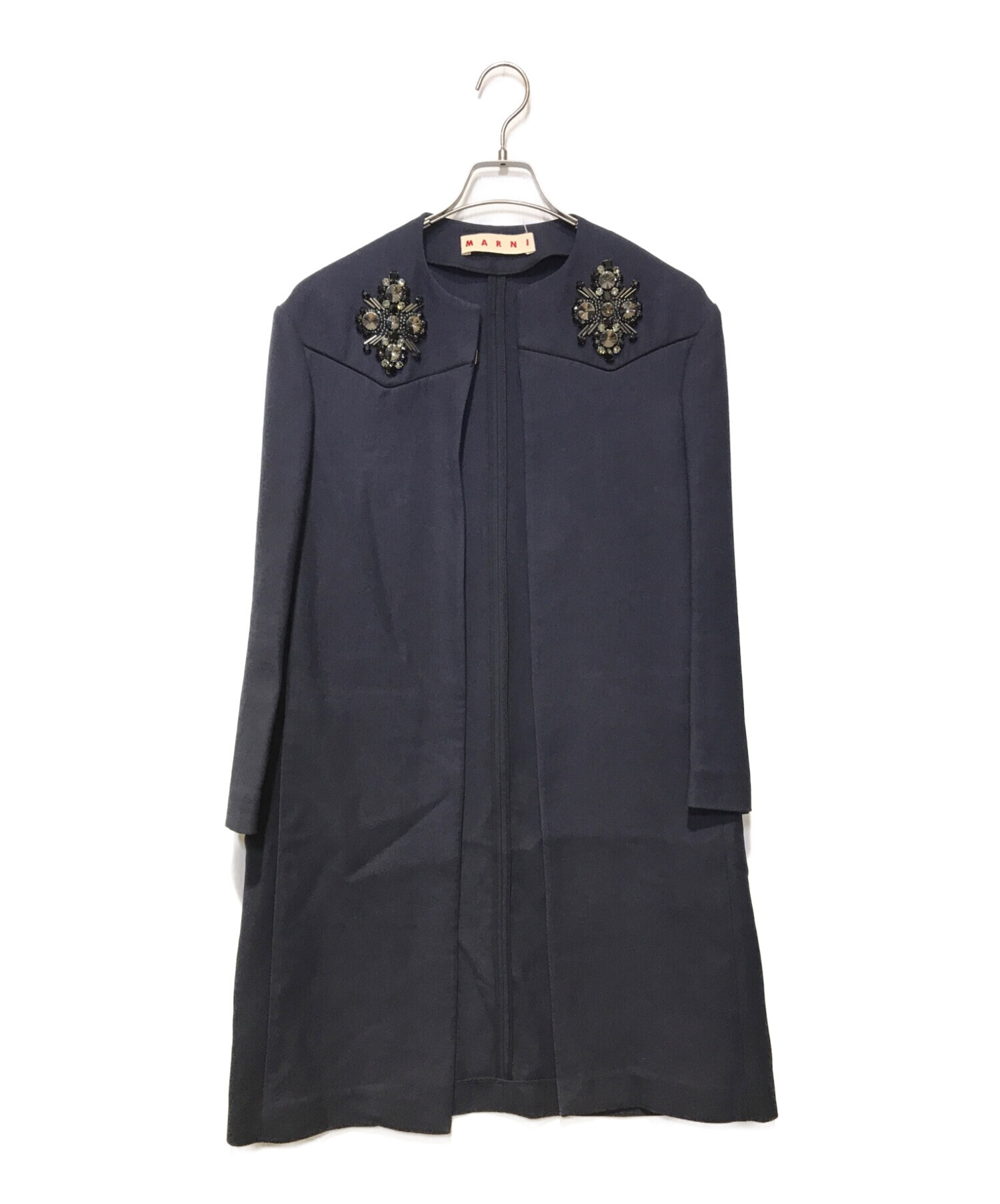 中古・古着通販】MARNI (マルニ) 装飾付きコート ネイビー サイズ:38 