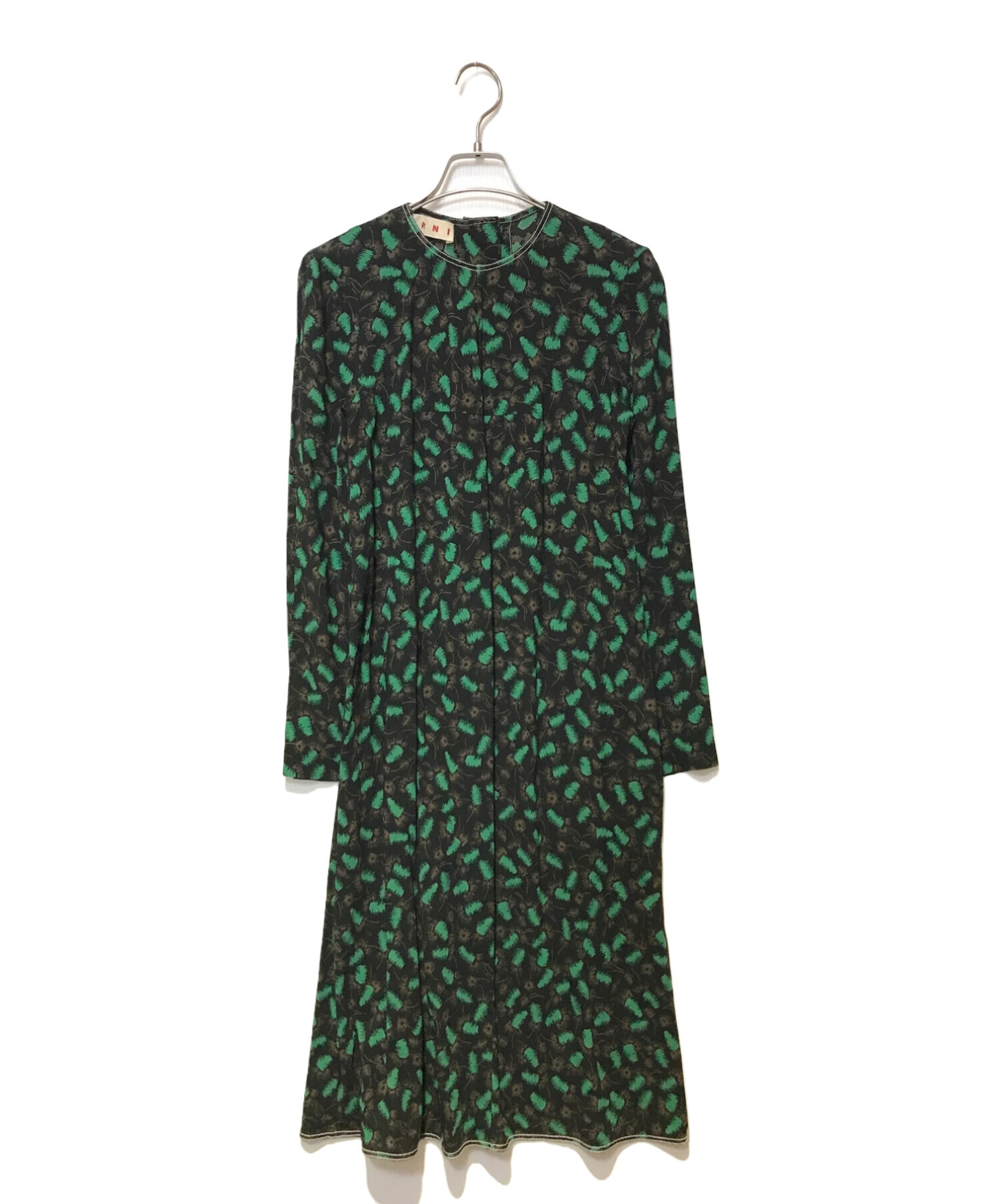 中古・古着通販】MARNI (マルニ) 総柄ワンピース ブラック×グリーン 