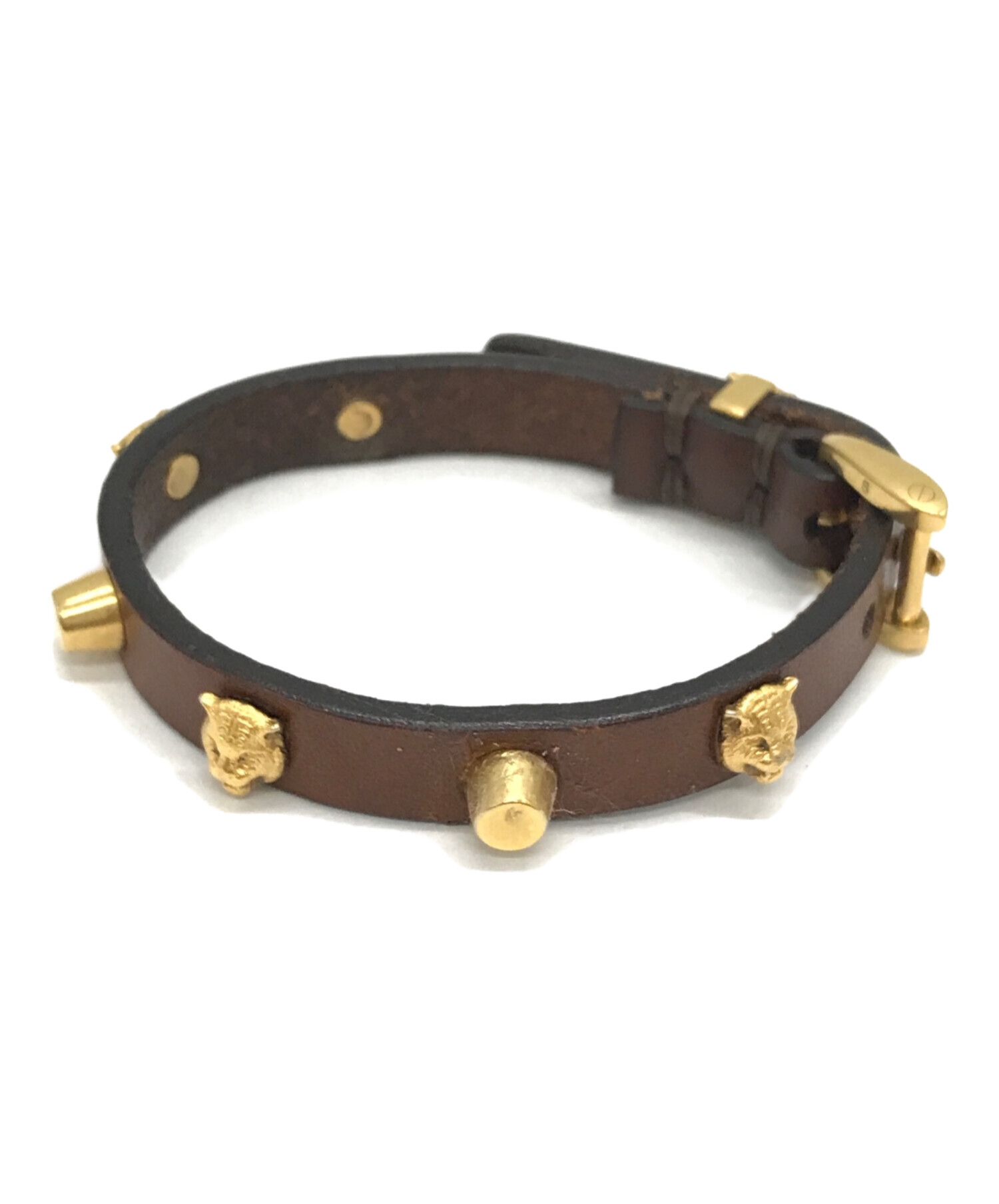 中古・古着通販】GUCCI (グッチ) キャッドヘッド レザーブレスレット 