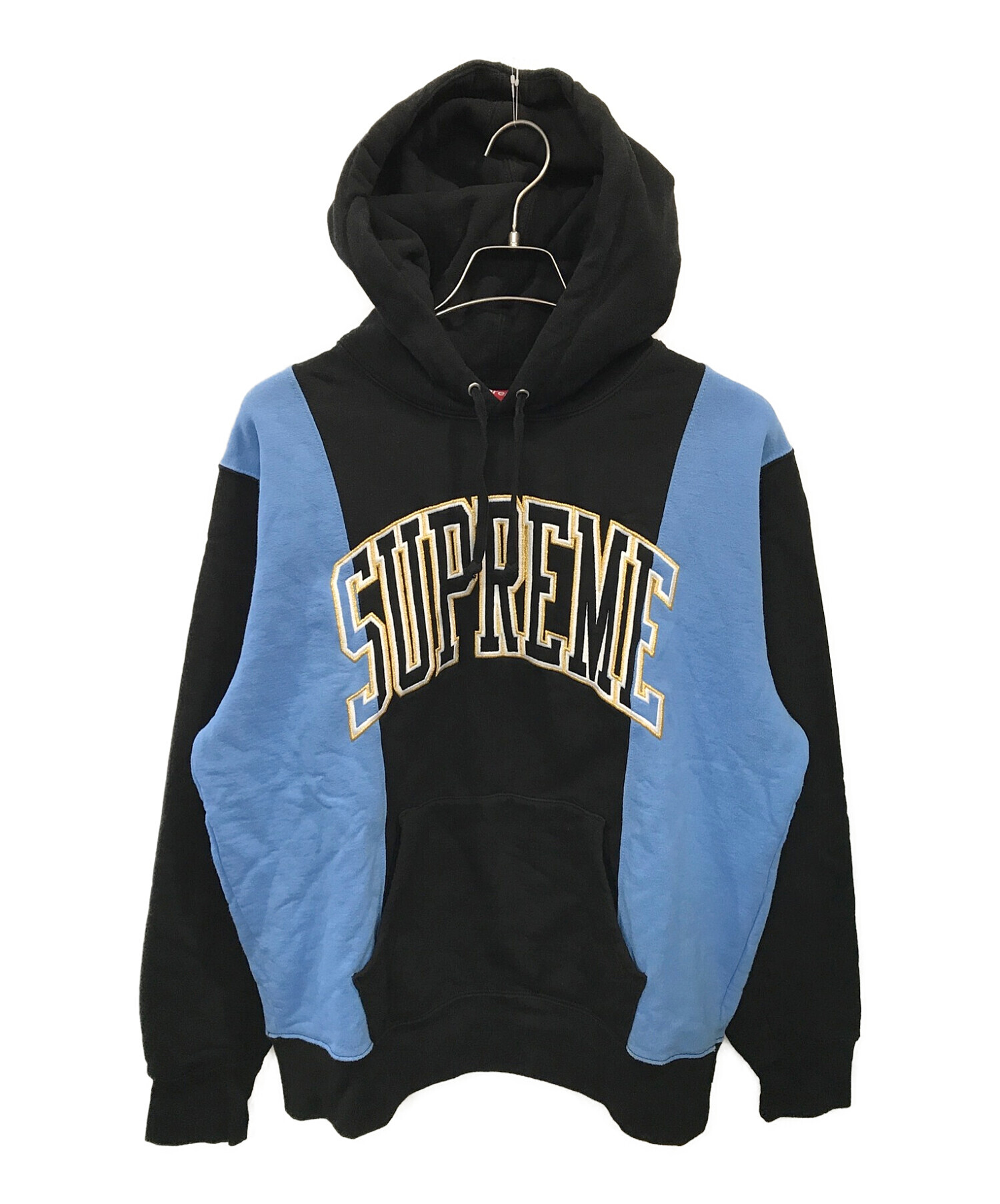 Supreme (シュプリーム) Paneled Arc Logo Hooded Sweatshirt ブルー×ブラック サイズ:M
