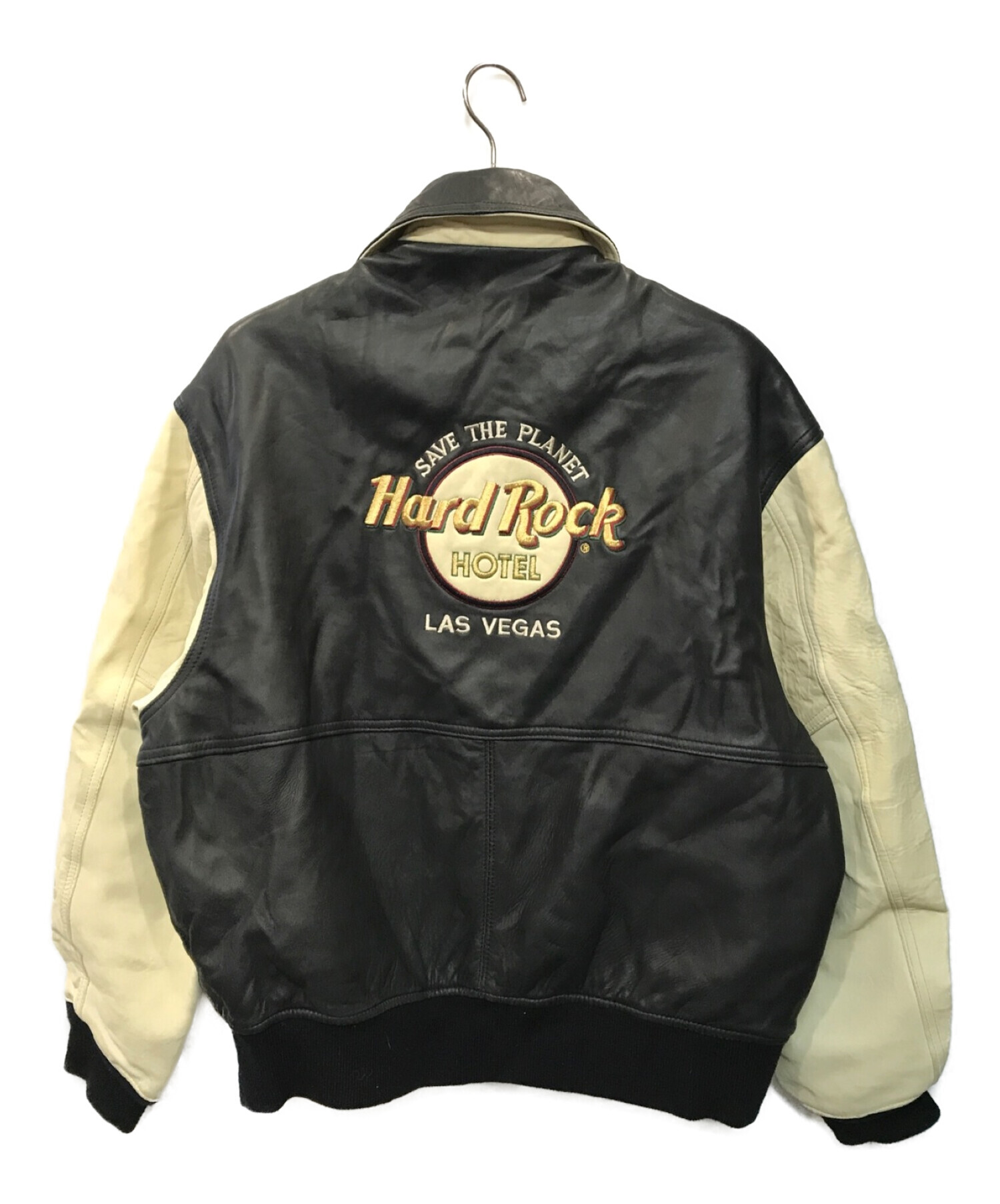 Hard Rock cafe (ハードロックカフェ) レザージャケット ブラック×ベージュ サイズ:L