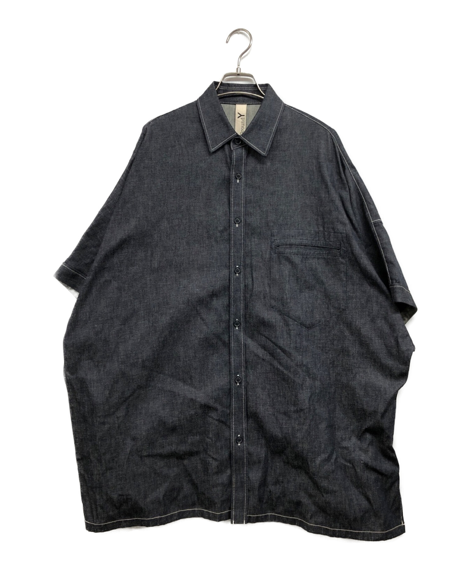 GROUND Y (グラウンドワイ) ドルマン半袖ビッグシャツ インディゴ サイズ:3