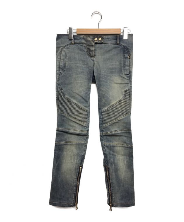 中古・古着通販】BALMAIN (バルマン) 蛇腹バイカーデニムパンツ スカイ 