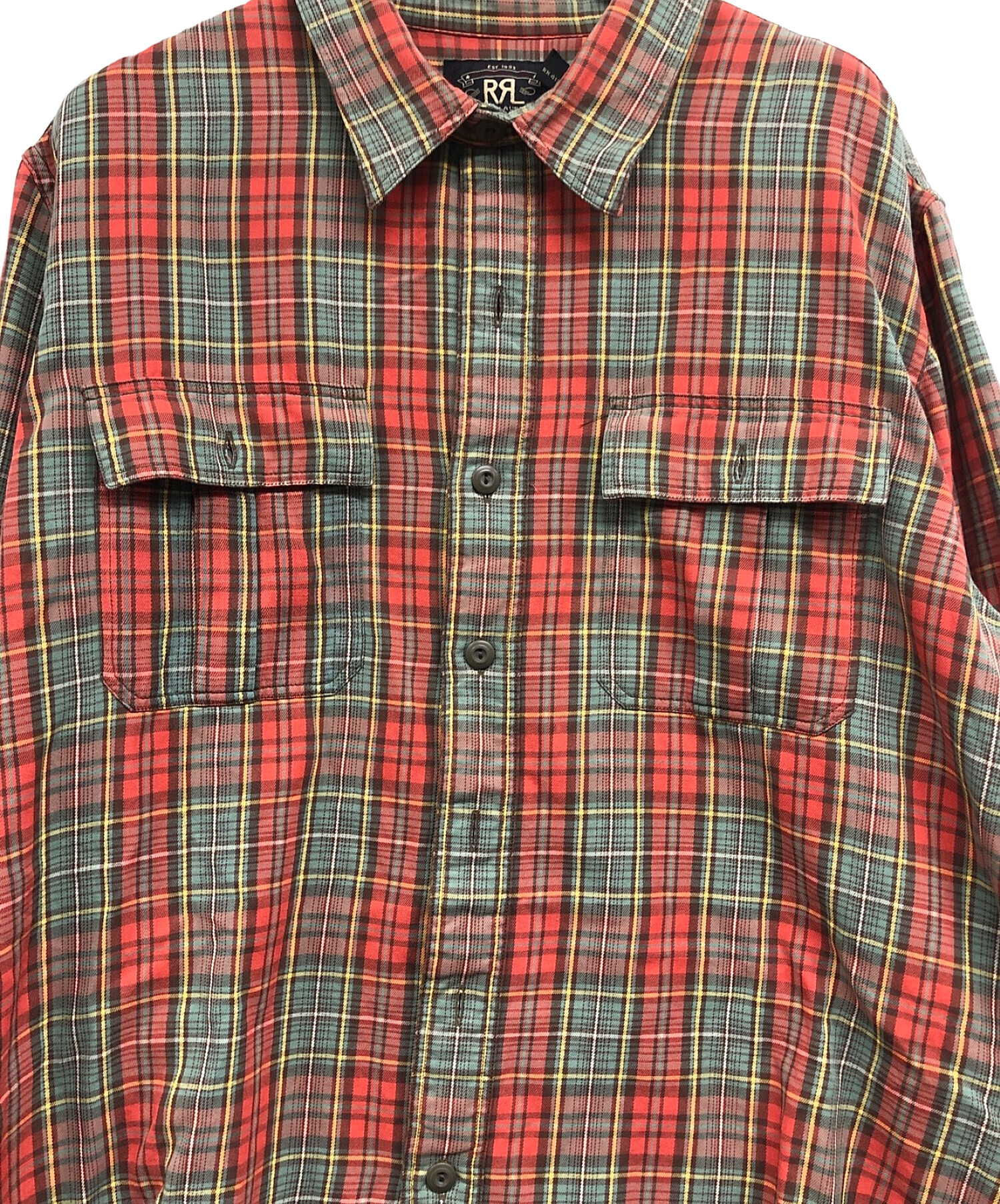 RRL (ダブルアールエル) チェックシャツ レッド×グリーン サイズ:L