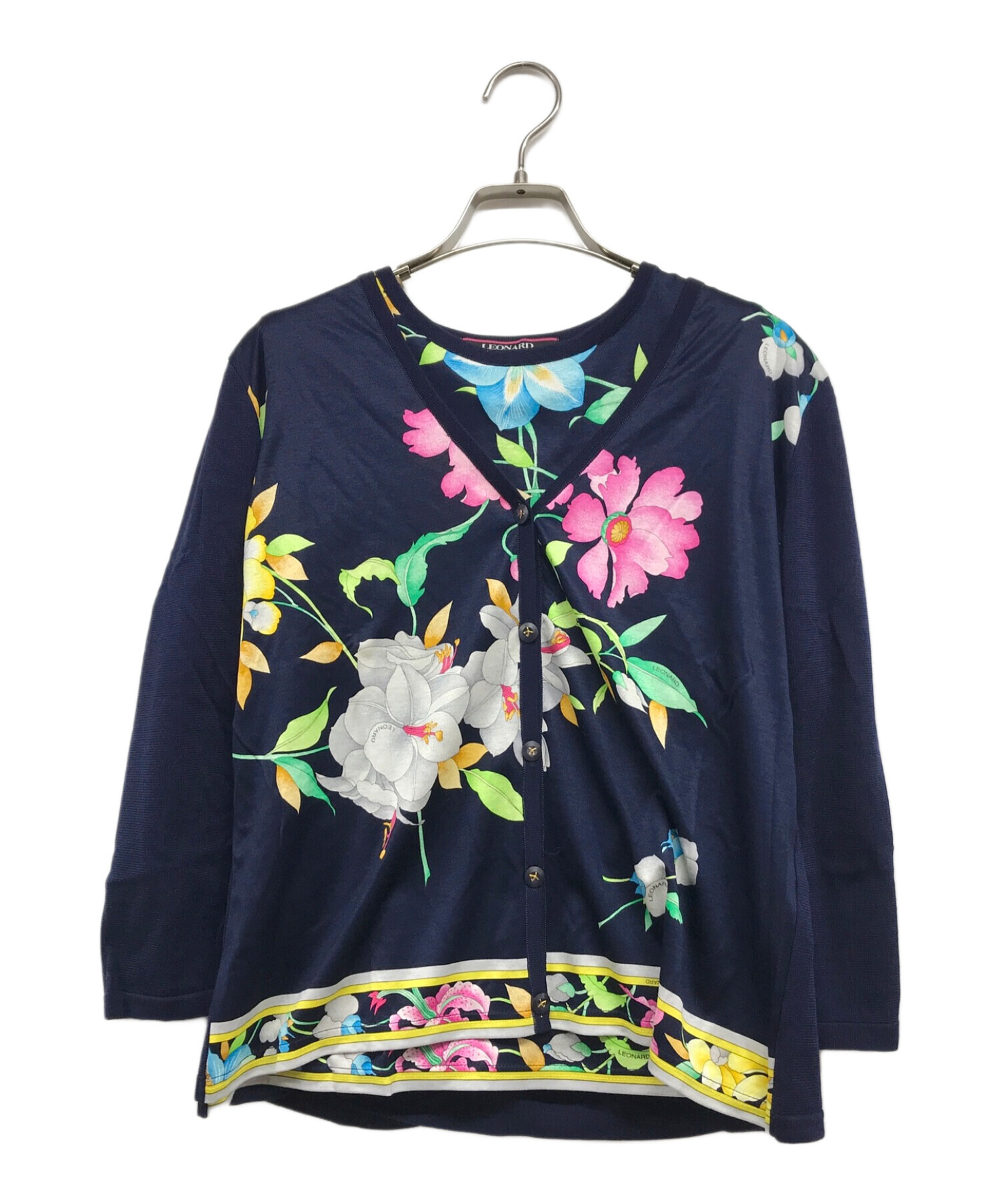 レオナール LEONARD カーディガン 長袖カットソー アンサンブル ネイビー