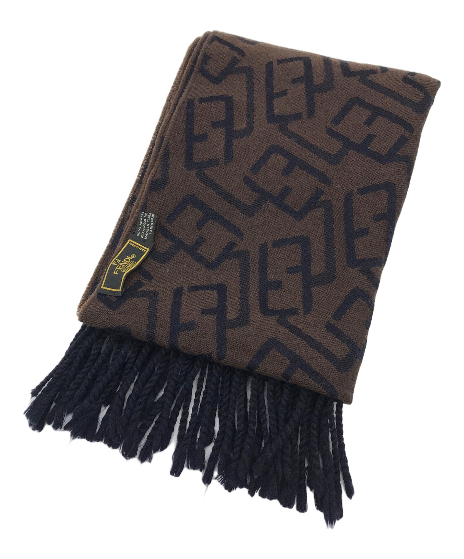 FENDI(フェンディ) マフラー - ネイビー×ブラウン ズッカ柄 ウール