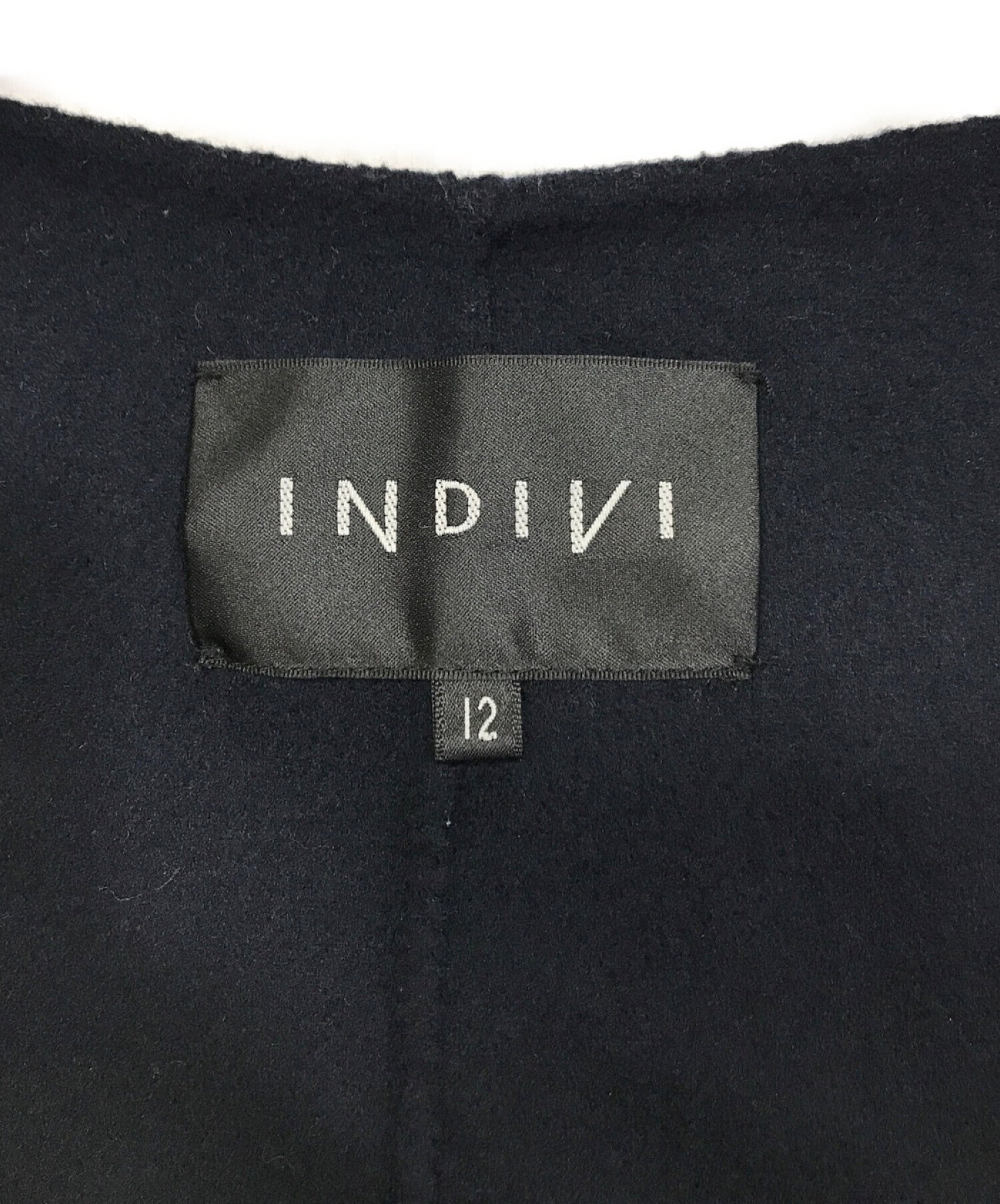 INDIVI (インディヴィ) ノーカラーVネックリバーコート ネイビー サイズ:12