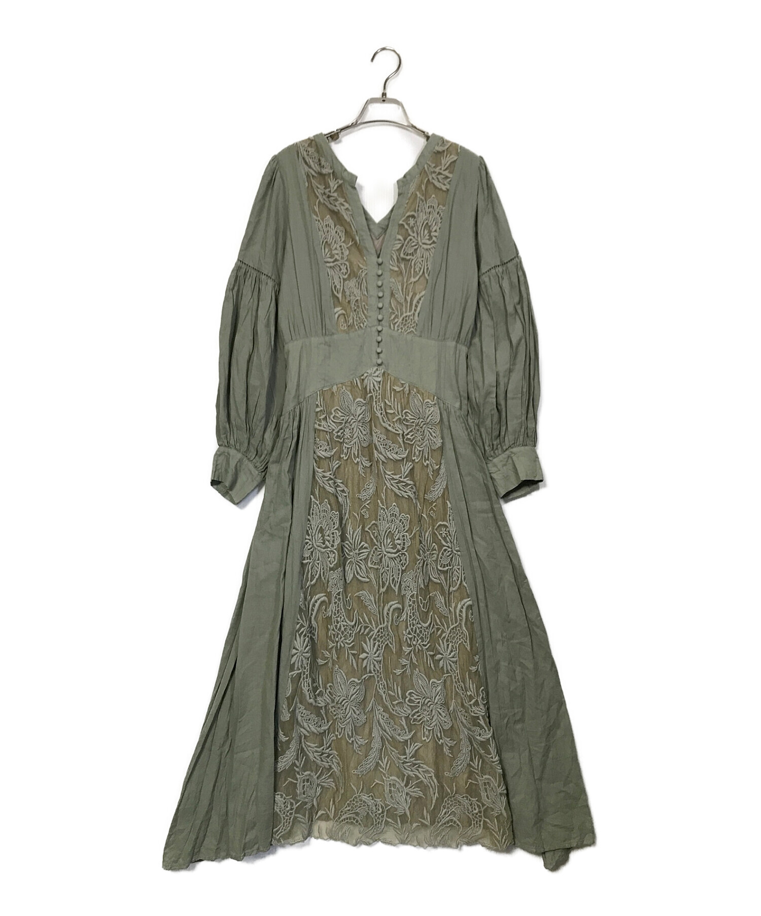 Ameri VINTAGE (アメリヴィンテージ) MEDI EMBROIDERY TULLE LACE DRESS グリーン サイズ:M