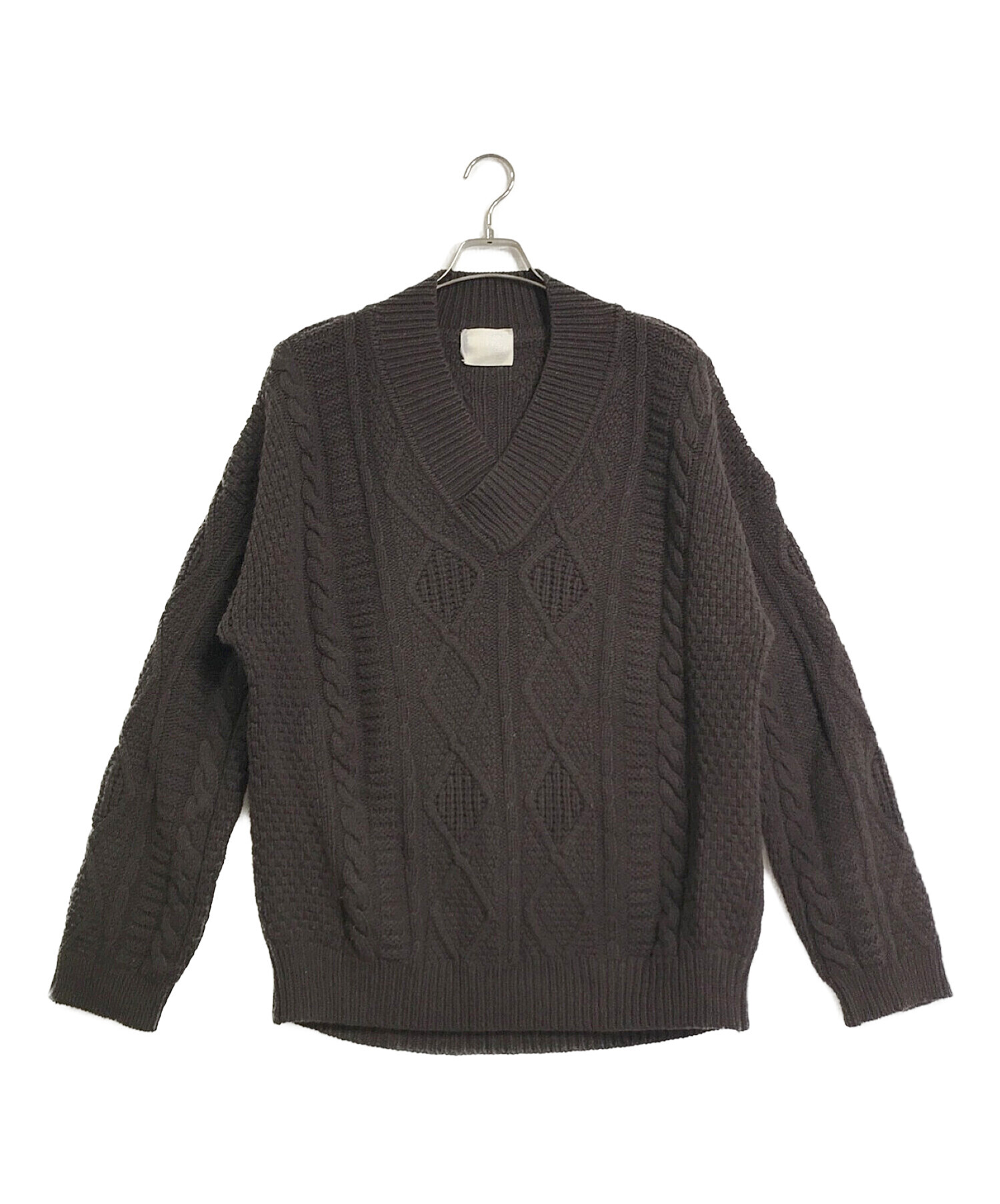 美品 アパルトモン TWINS FLORENCE Vネック ニット 美品 アパルトモン ツインズフローレンス ウール アラン ケーブル編 V