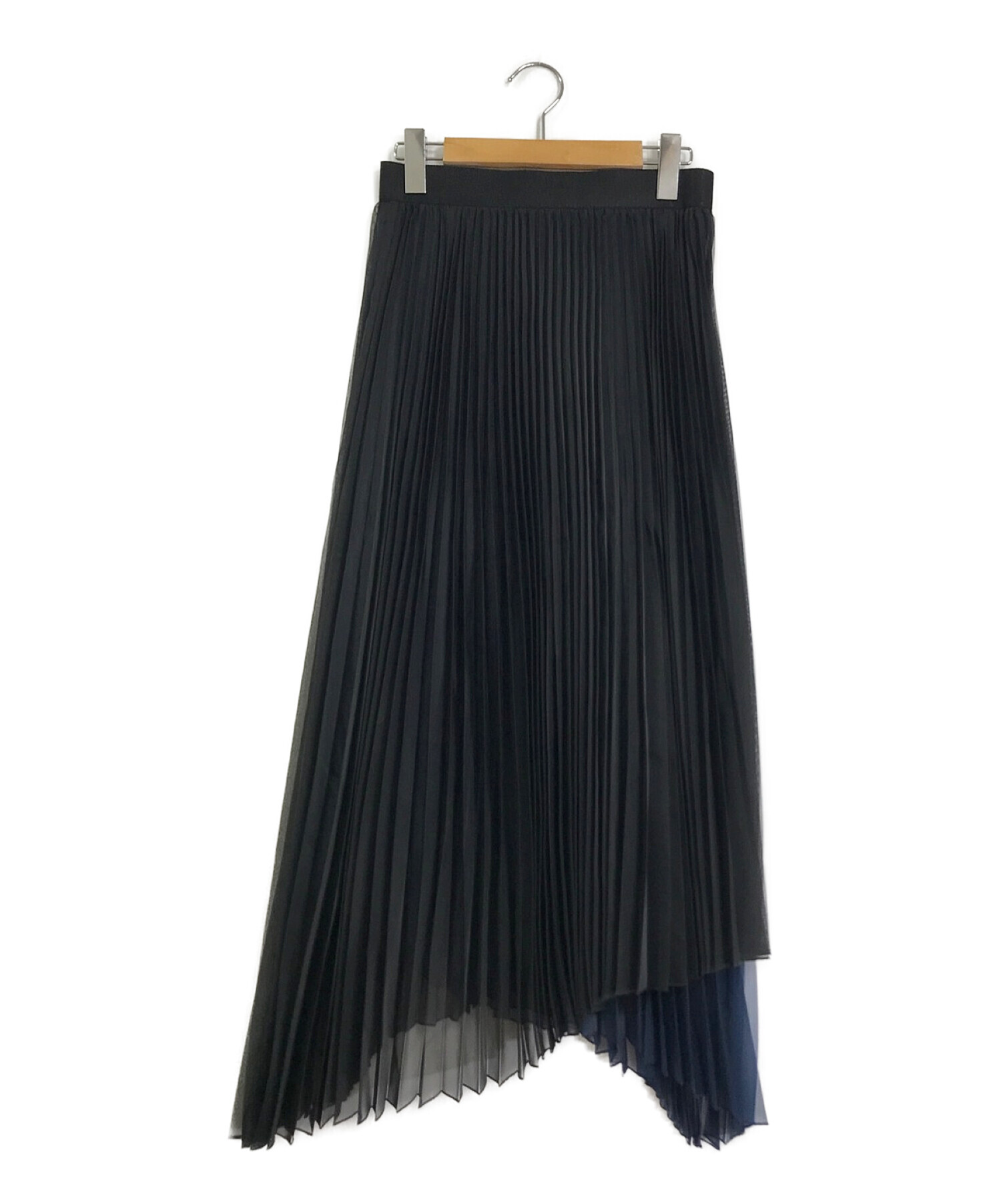 CYCLAS (シクラス) ポリエステルオーガンジー プリーツスカート ネイビー×ブラック サイズ:36