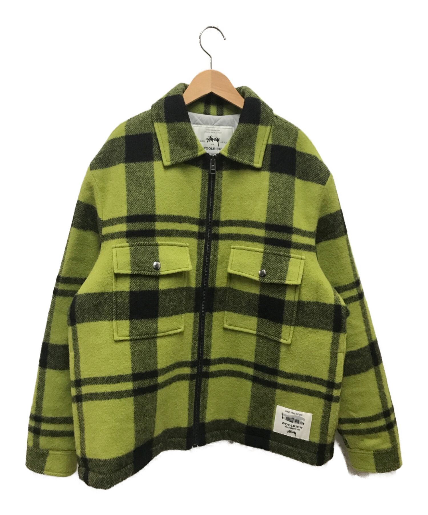 WOOLRICH × stussy (ウールリッチ×ステューシー) コラボプレイドウールシャツジャケット グリーン×ブラック サイズ:XL