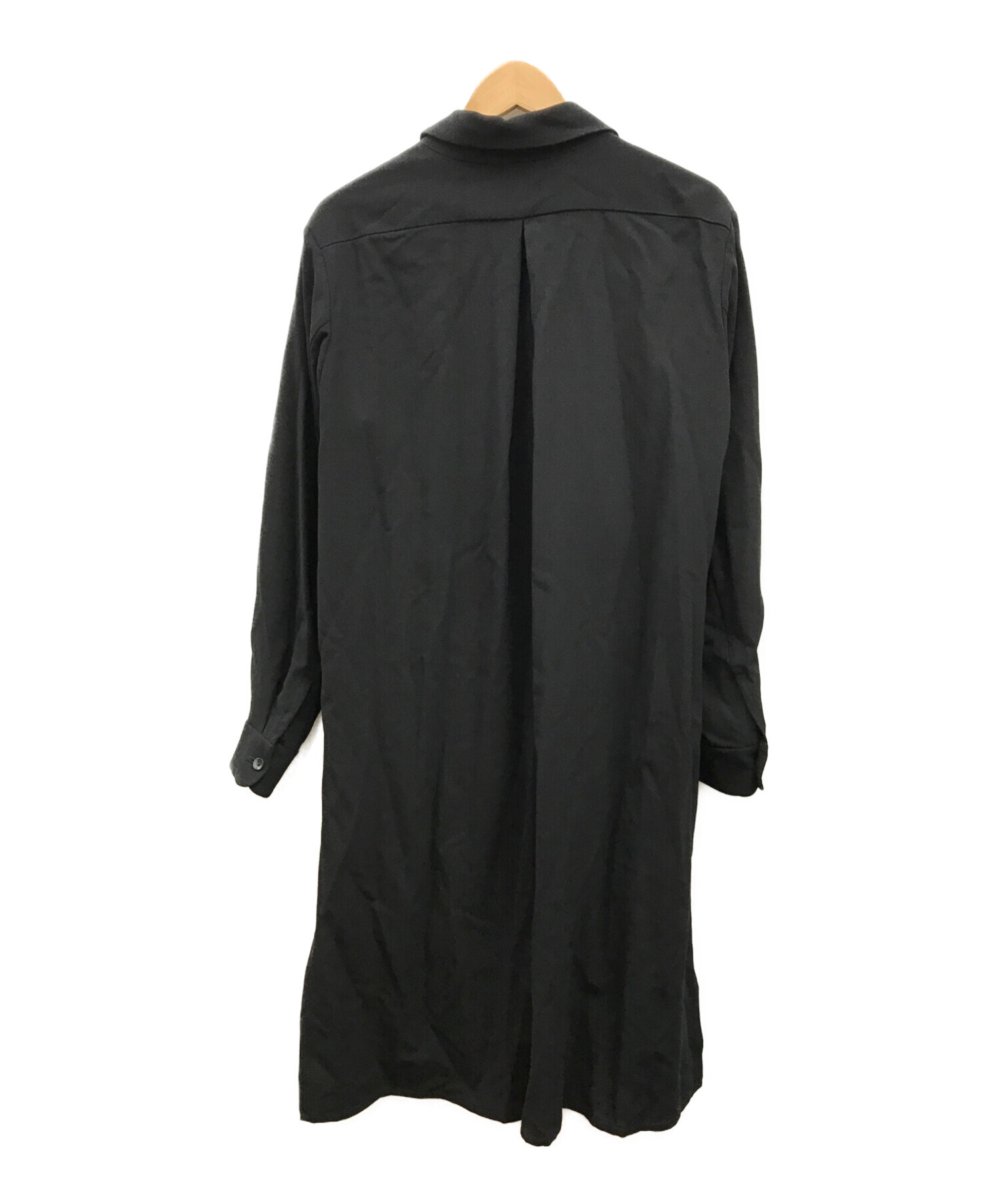 ETHOSENS (エトセンス) Shift collar coat shirt/シフトカラーコートシャツ/ロングシャツコート ブラック サイズ:1