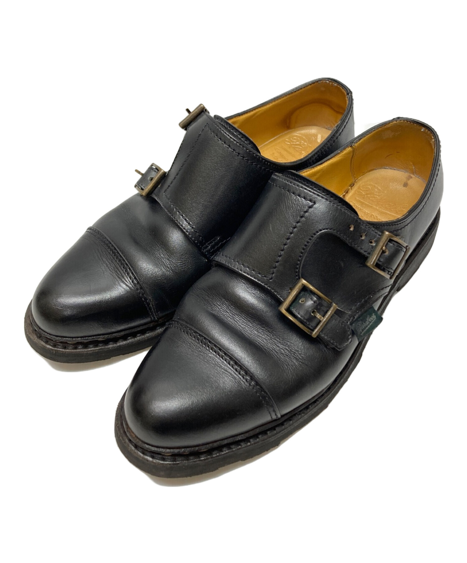 美品】SANDERS ダブル モンク ストラップ レザー シューズ 革靴 黒（極 