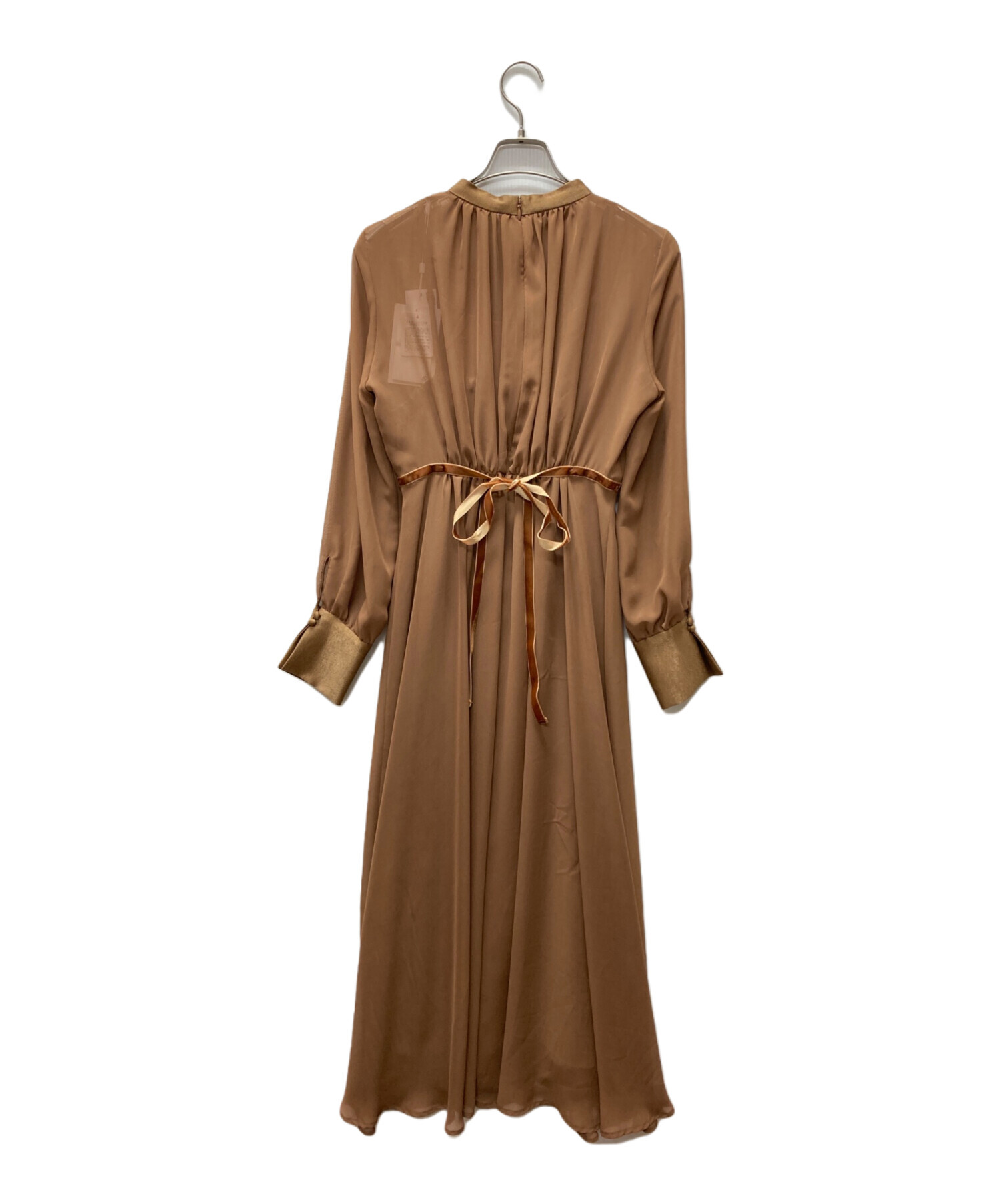 中古・古着通販】Ameri (アメリ) CHIFFON GATHER DRESS ブラウン 