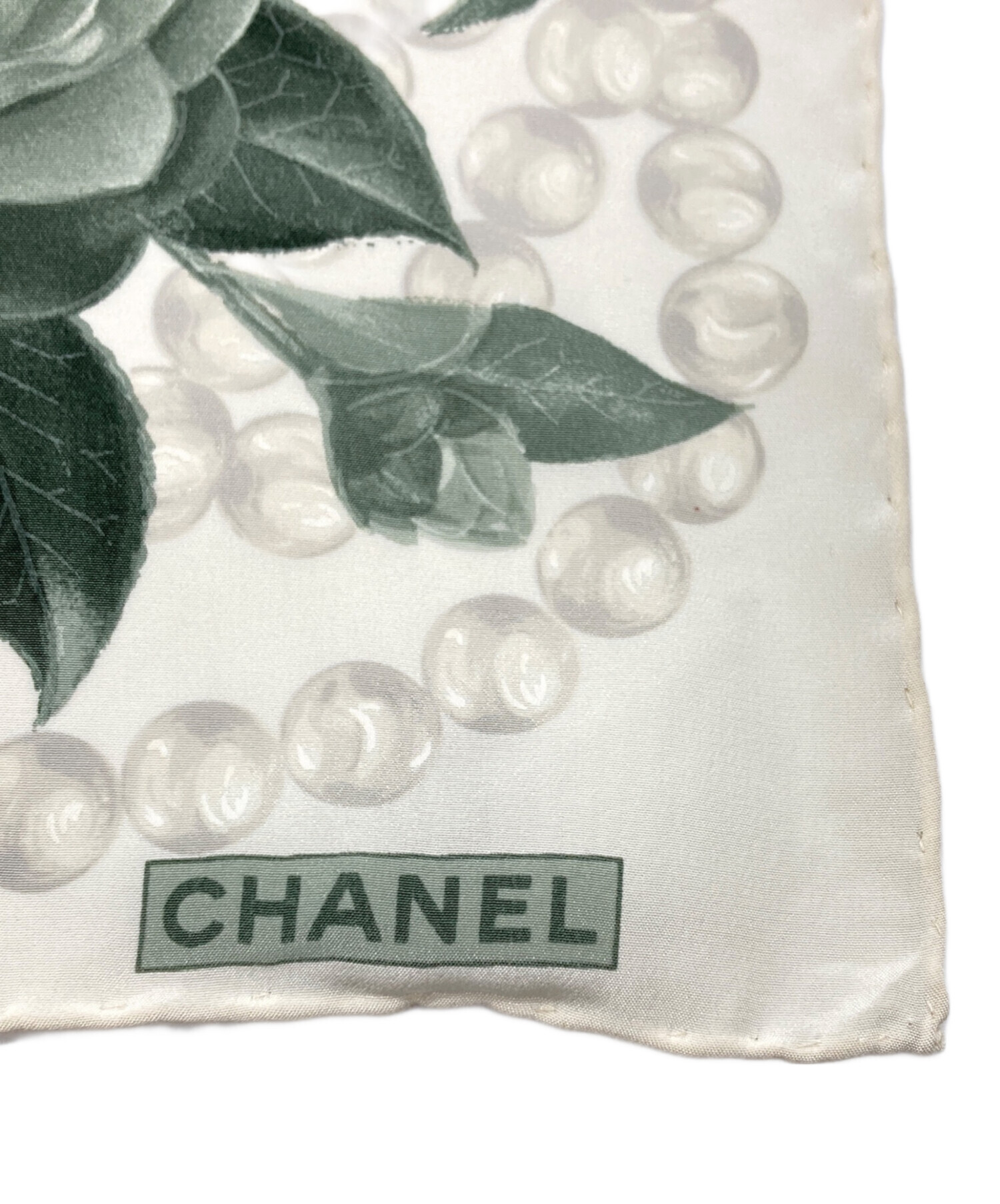 中古・古着通販】CHANEL (シャネル) カメリアシルクスカーフ グリーン 