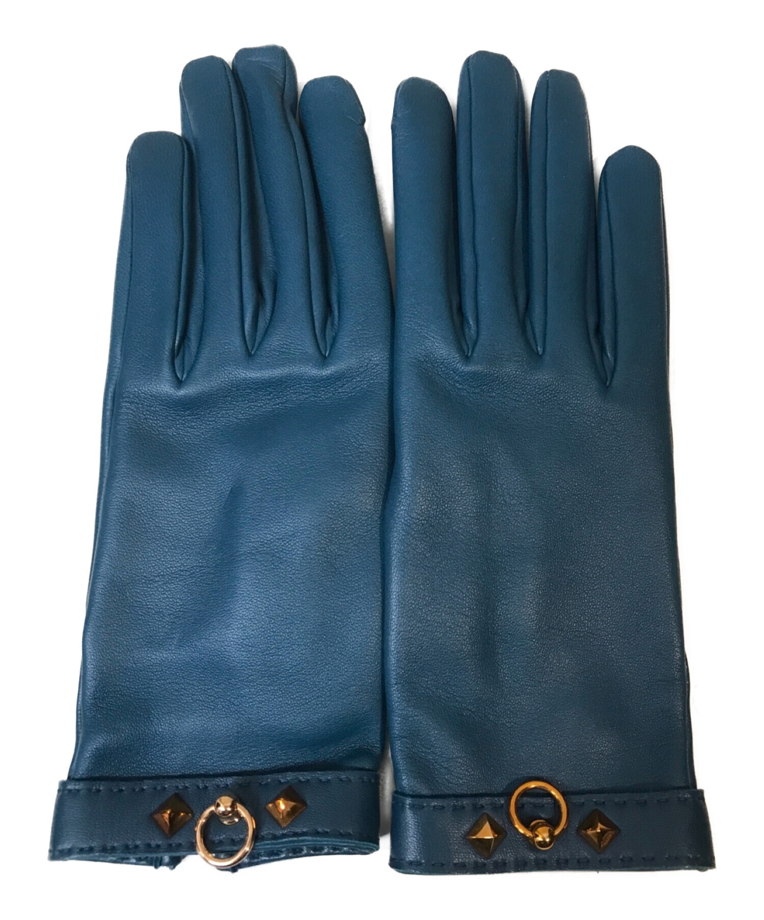HERMES セリエ レザーグローブ 手袋 サイズ7 ブルー系-