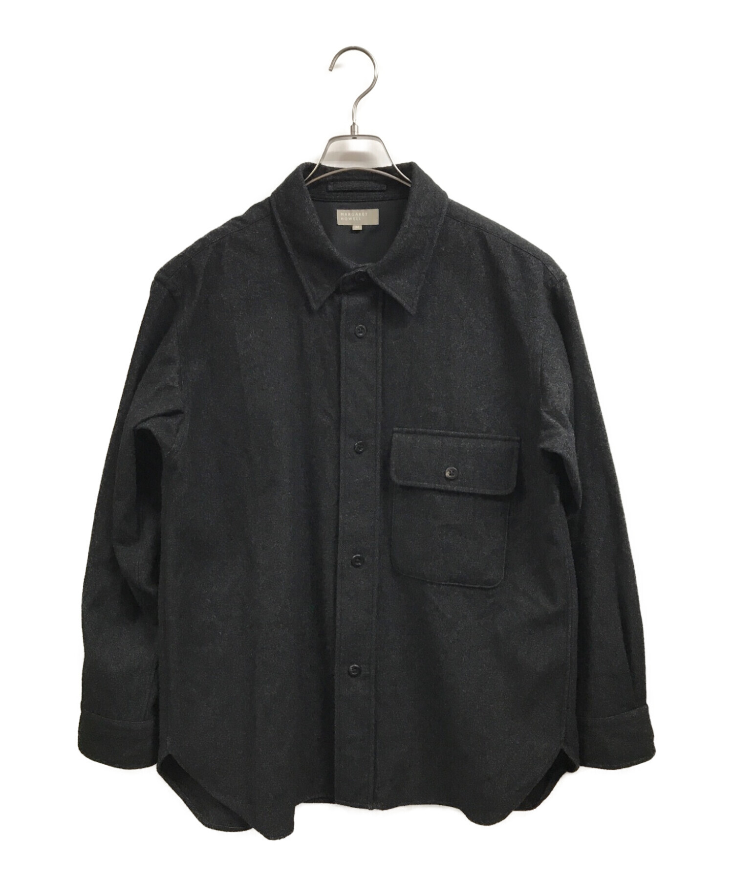 MARGARET HOWELL (マーガレットハウエル) ウールコットンツイルCPOシャツ ブラック サイズ:M