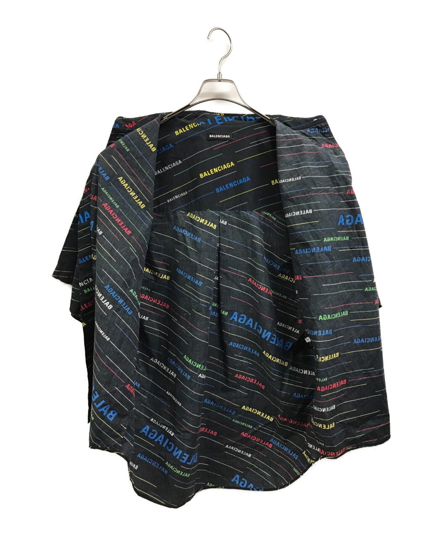 BALENCIAGA (バレンシアガ) 袖カットオフボタンダウン半袖シャツ ブラック サイズ:37