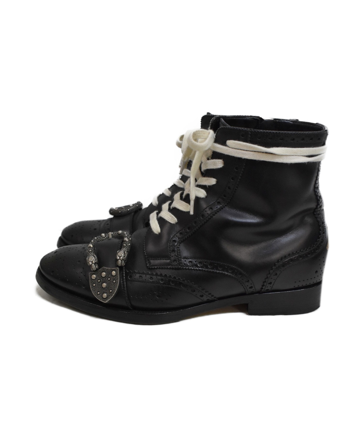 GUCCI (グッチ) 18SS レースアップブローグブーツ ブラック サイズ:7 Queercore Brogue Lace-Up Boot ビー  タイガー