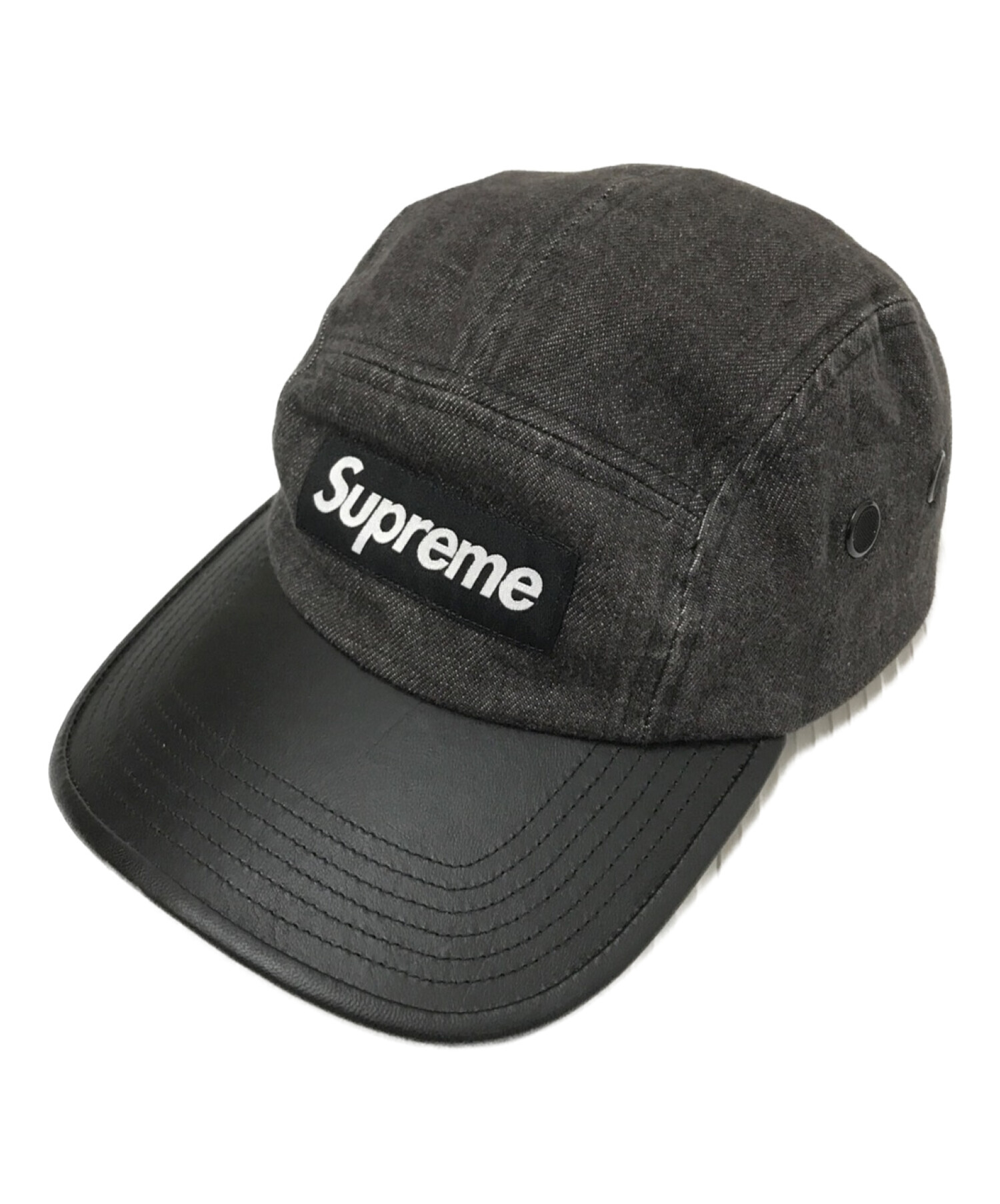 supreme denim leather visor camp cap