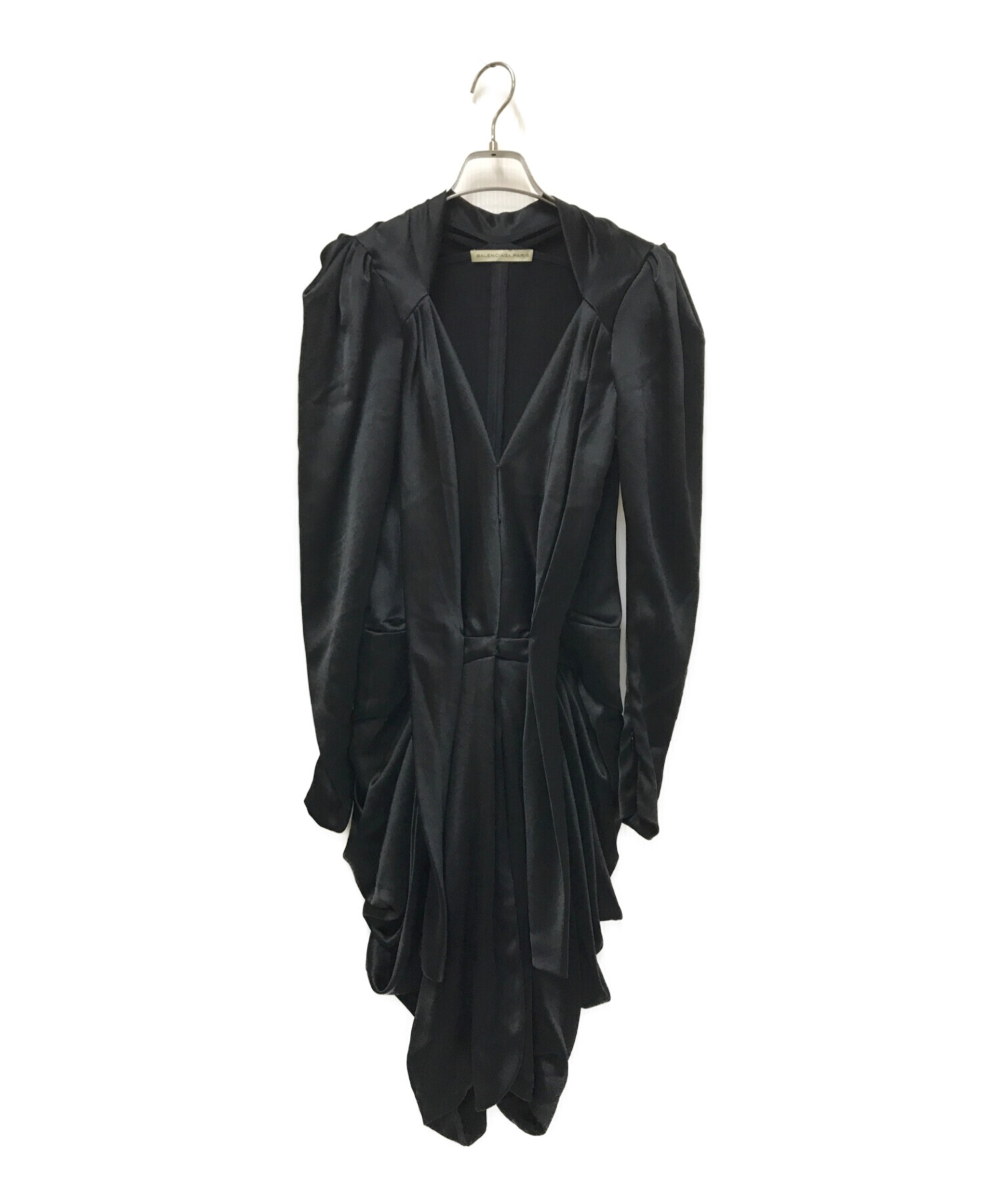 BALENCIAGA (バレンシアガ) Black Satin Gathered Dress ブラック サイズ:36