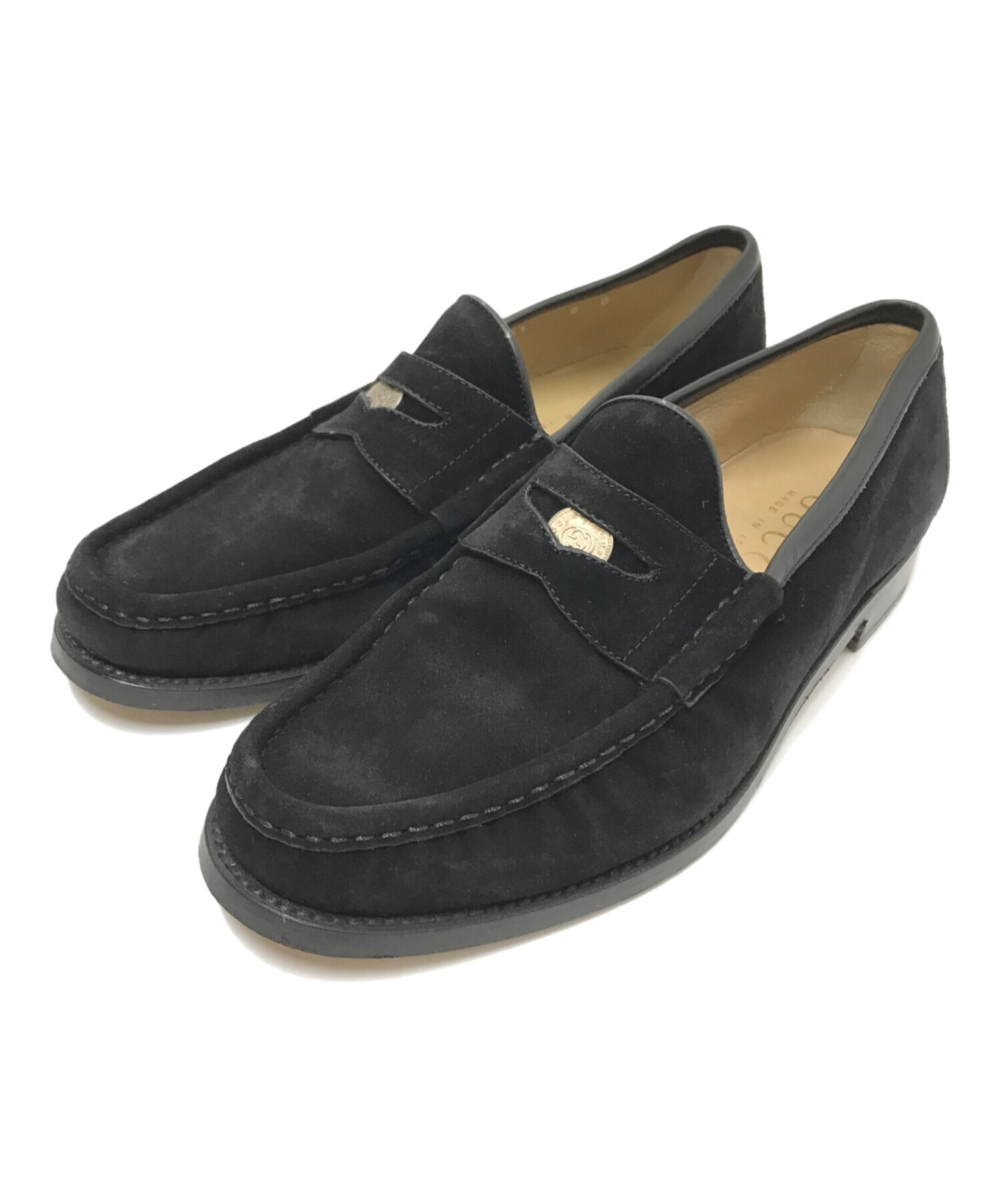 中古・古着通販】GUCCI (グッチ) スエードコインローファー ブラック 