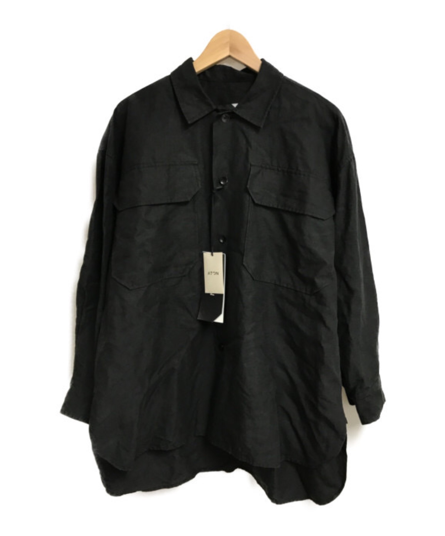 ATON エイトン LINEN WEATHER オーバーサイズシャツ ブラック サイズ:1