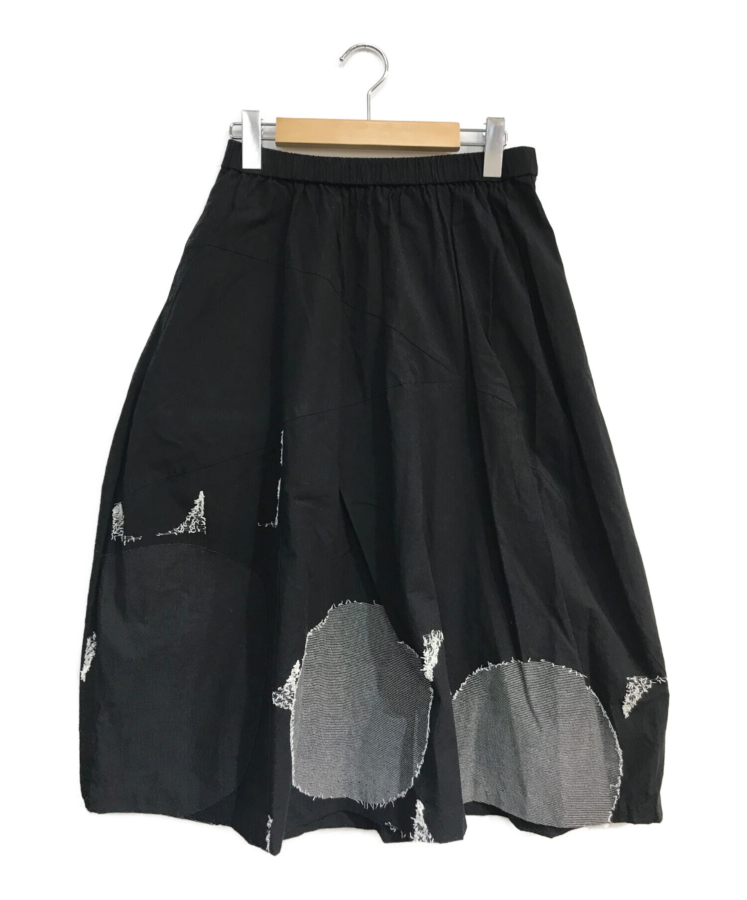 慈雨 (ジウ) ランダムドットクレイジーパターンフレアスカート ブラック サイズ:40