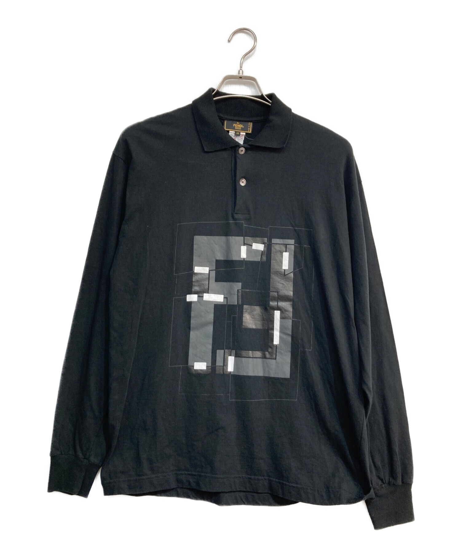 FENDI (フェンディ) フロントプリントポロシャツ ブラック サイズ:M