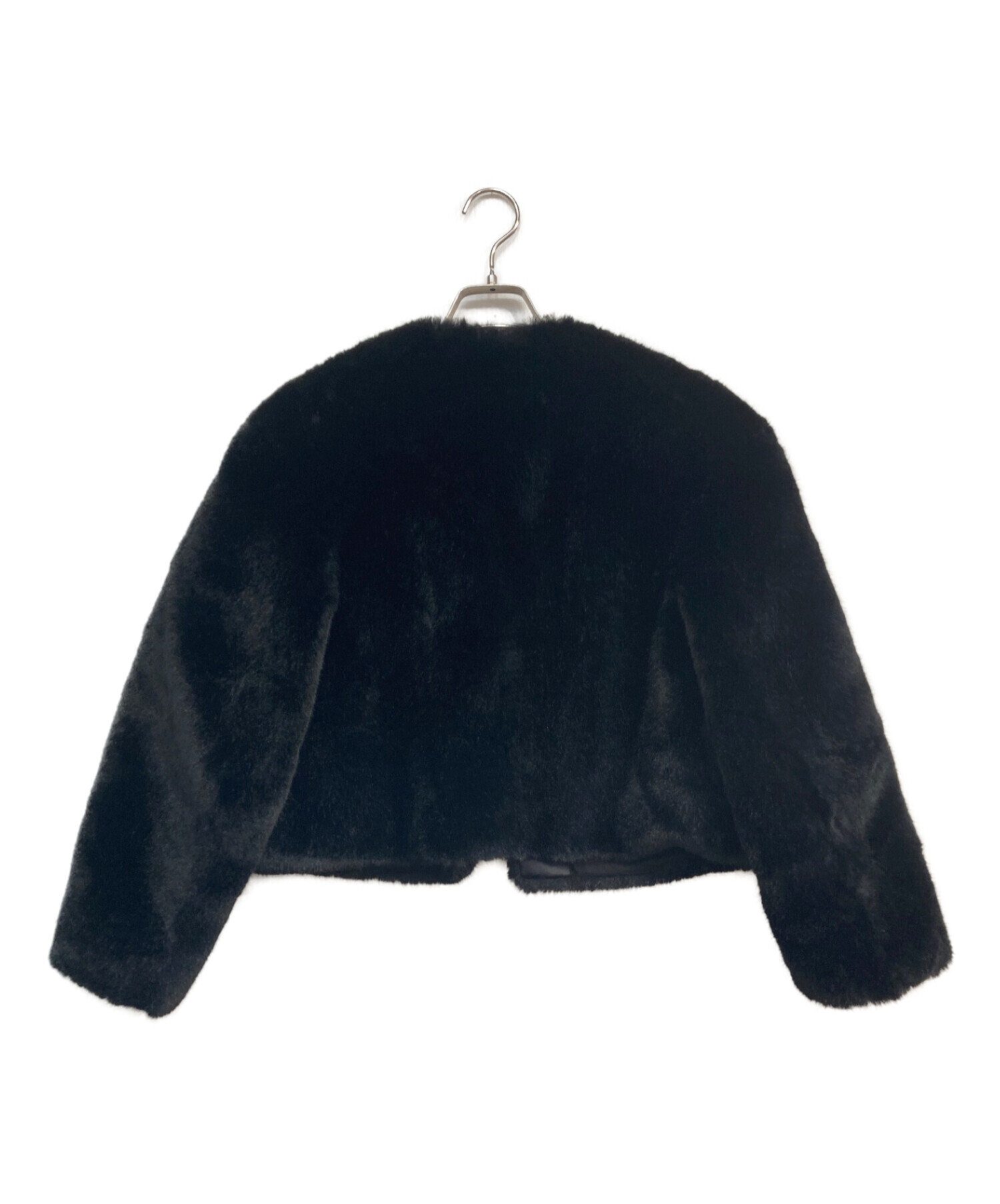 PRADA (プラダ) フェイクファーノーカラージャケット　ブラック ブラック サイズ:36