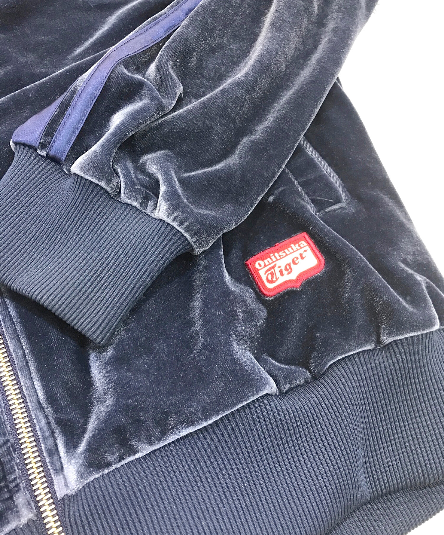 【極美品】オニツカタイガー　ベロアトラックジャケット　リブライン　黒　Mサイズ