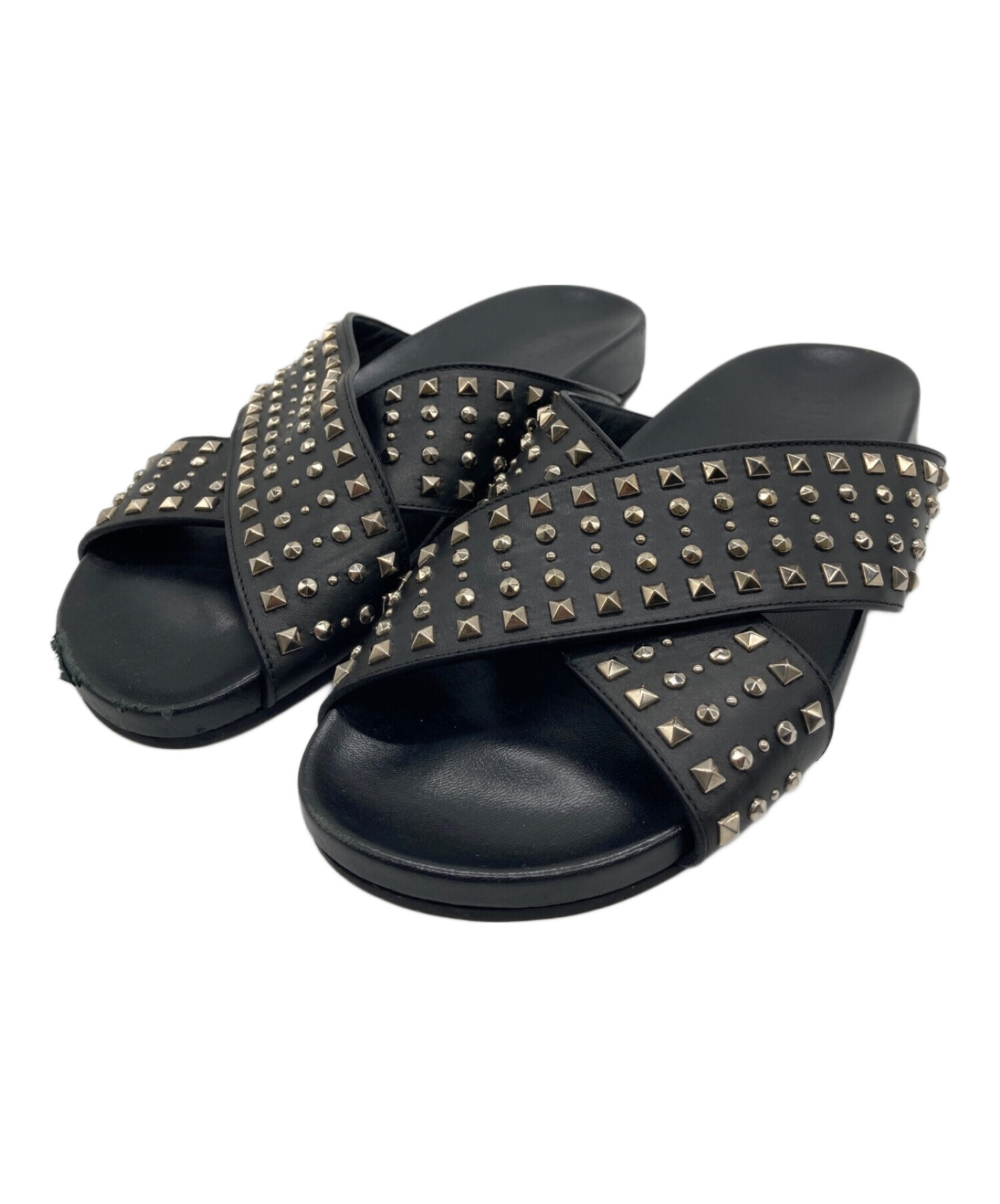 中古・古着通販】GUCCI (グッチ) スタッズサンダル 387654 ブラック 